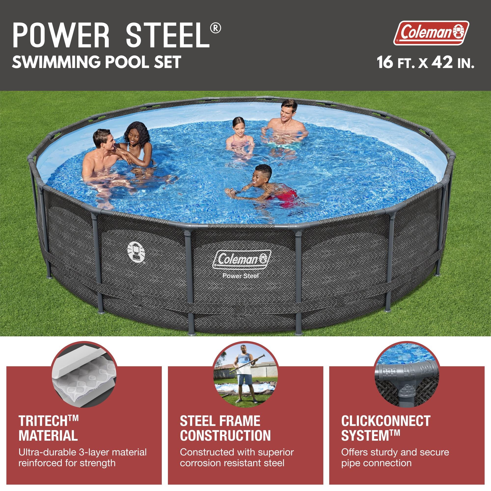 Coleman Power Steel 16 ft. x 42 in. Round Metal Frame Above Ground Pool Set - Womvr