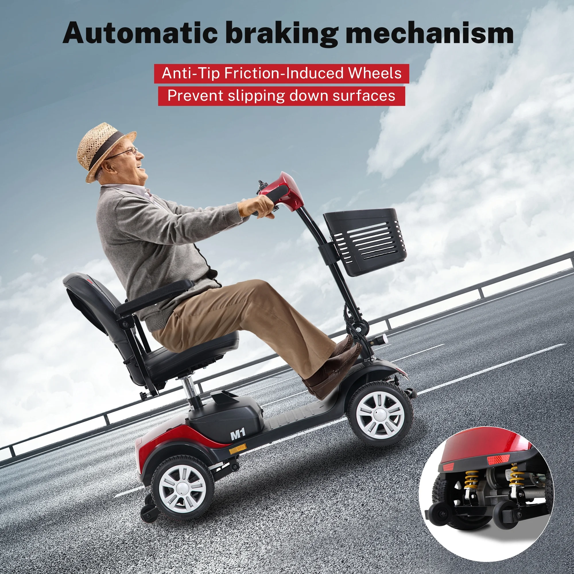 Segmart Mobility Scooter for Elderly, Durable Heavy Duty 4 Wheel Seniors Mobile Device with Lights, 300lbs, Red - Womvr