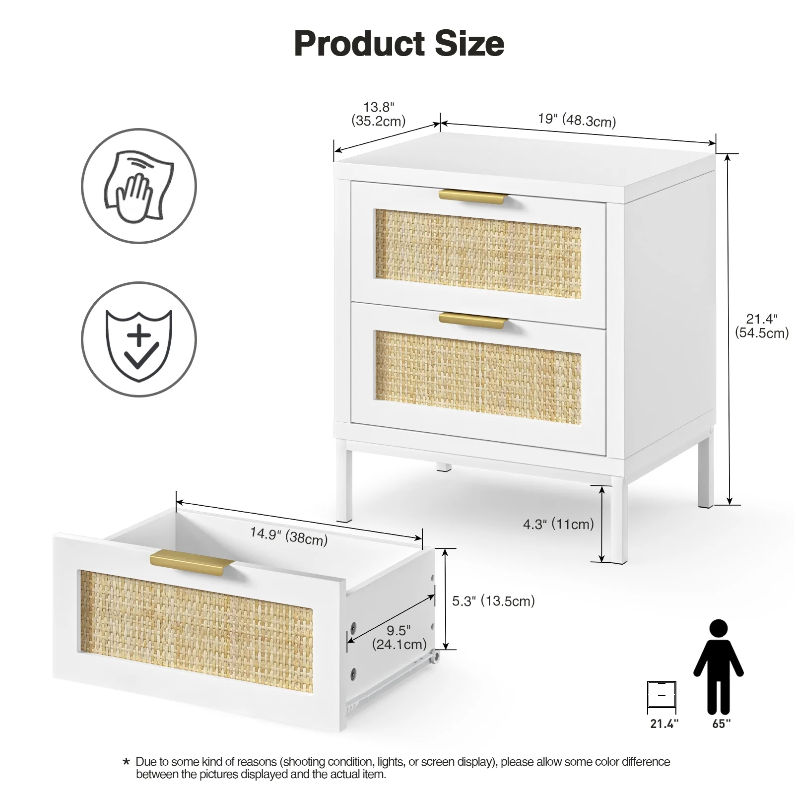 Eumyviv Modern Farmhouse Nightstands with 2 Rattan Drawer,Wood Bedside Table Storage Cabinet for Bedroom, Living Room,Natural Oak H0021 - Womvr