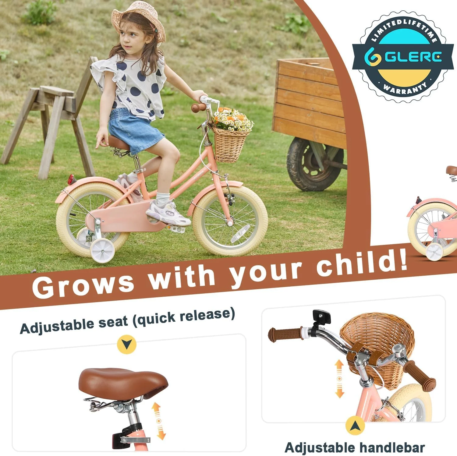 Glerc Little Molly 14 inch Kids Girls Bike for 3-5 Years Old Little Child,Yellow - Womvr