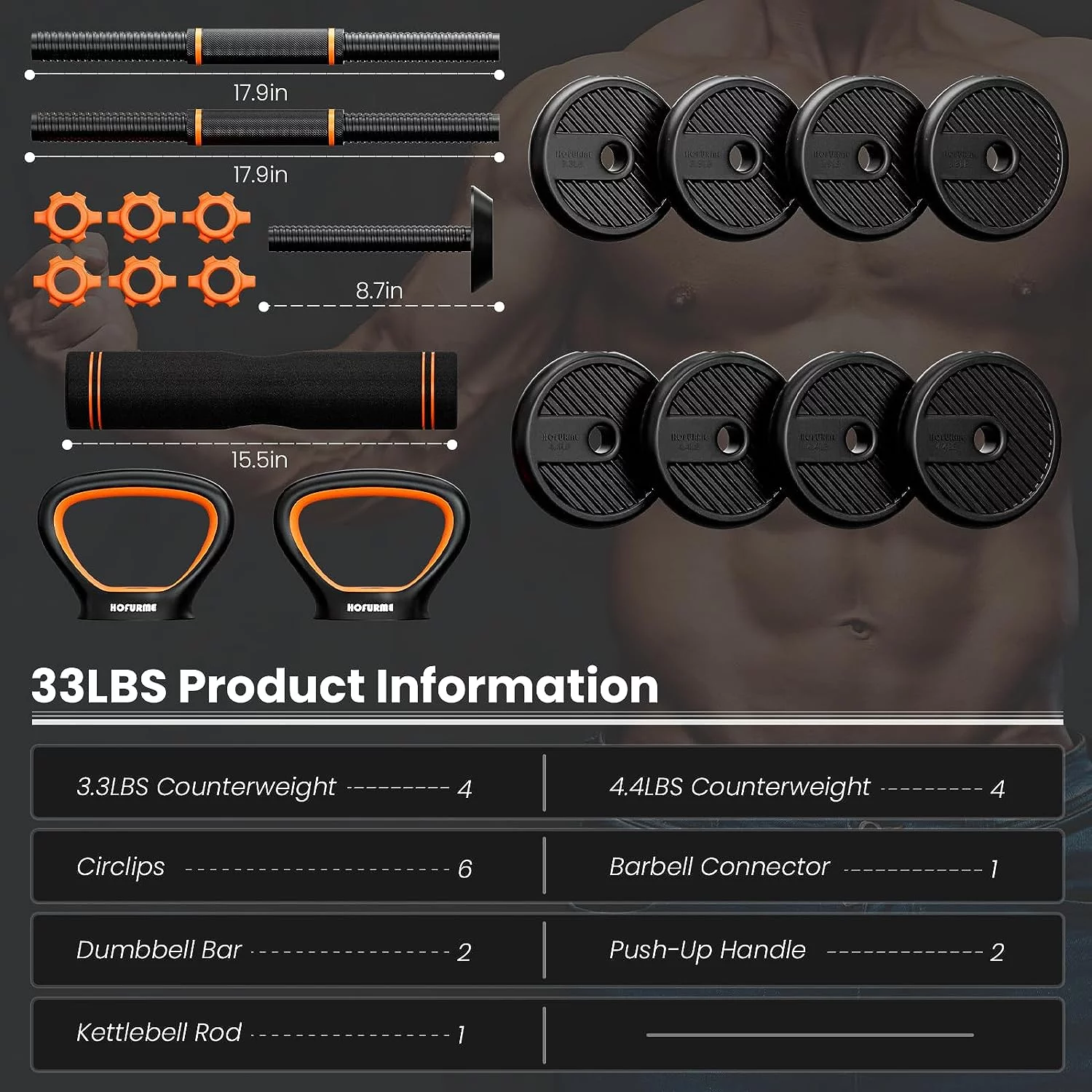 33lbs Adjustable Dumbbell Set, Free Weights Dumbbells Set for Lifting Workout Gym Home Fitness , Black - Womvr