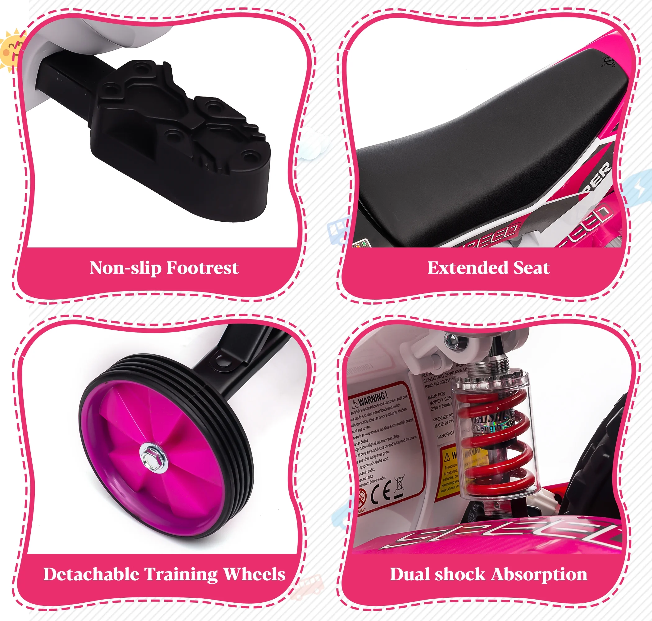 TOBBI 12V Kids Motorcycle off- Road Ride on Dirt Bike W/ Training Wheels, Age 3-8 Toddlers, Green - Womvr