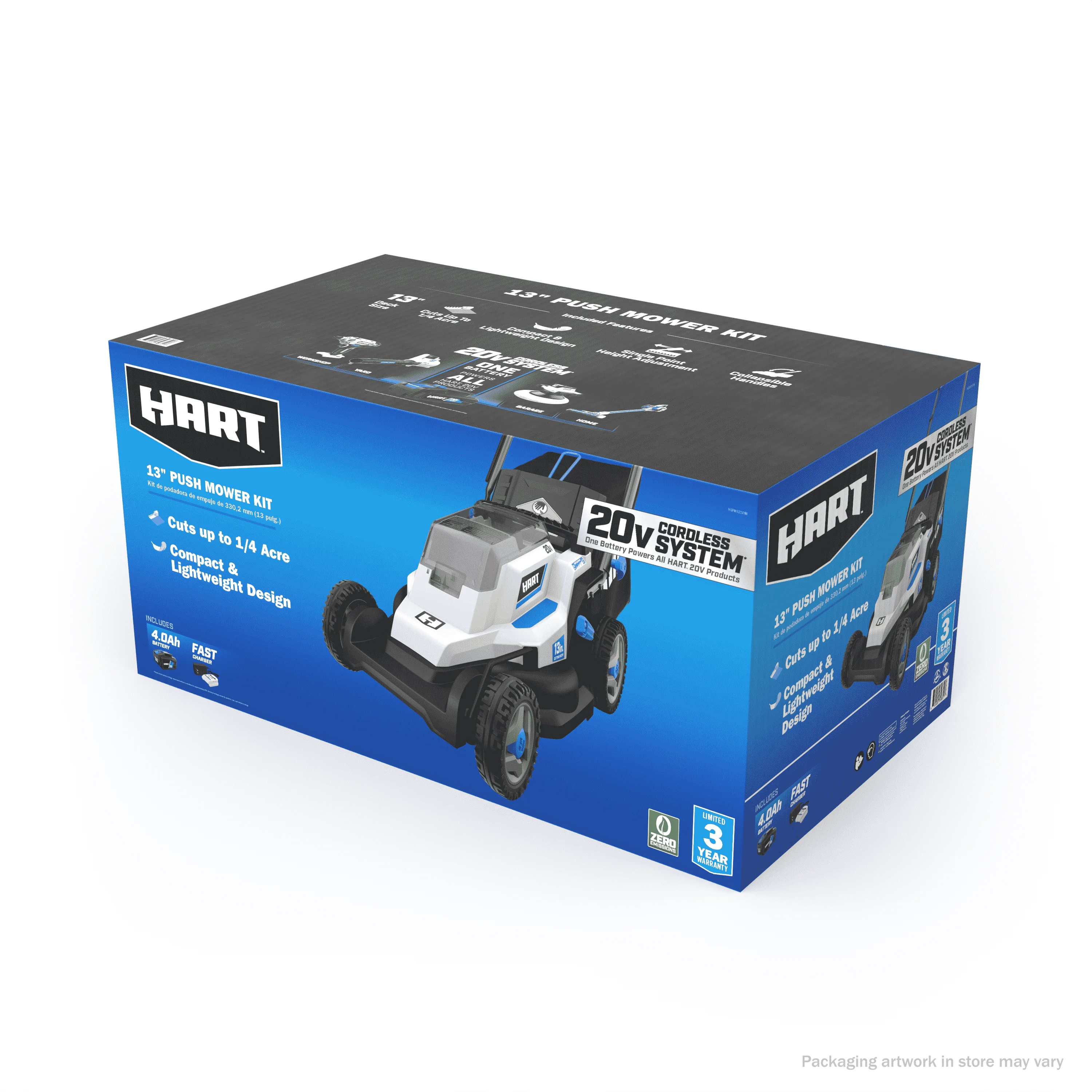 HART 20-Volt 13-inch Push Mower Kit, (1) 4.0Ah Lithium-Ion Battery - Womvr