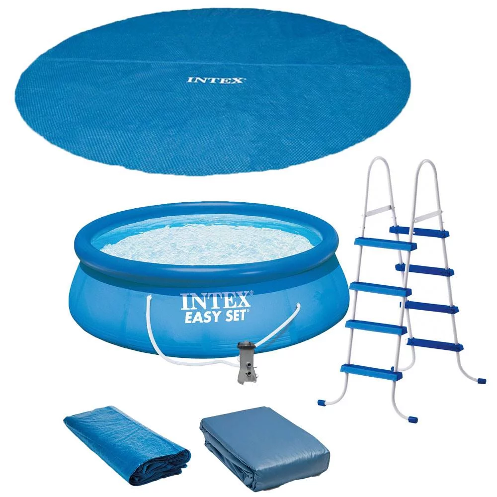 Intex 15ft x 48in Easy Set Above Ground Inflatable Pool w/ Pump and Solar Cover - Womvr