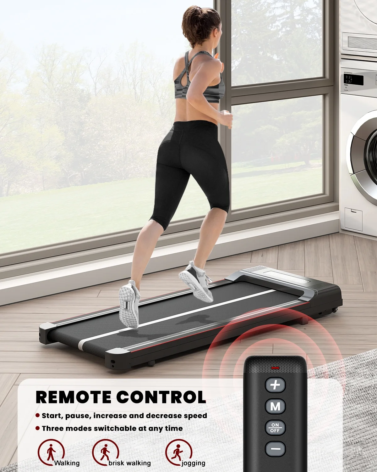 Home Fitness Code Foldable Treadmill with Bluetooth Speaker, 3HP Under Desk Treadmills for Home - Womvr