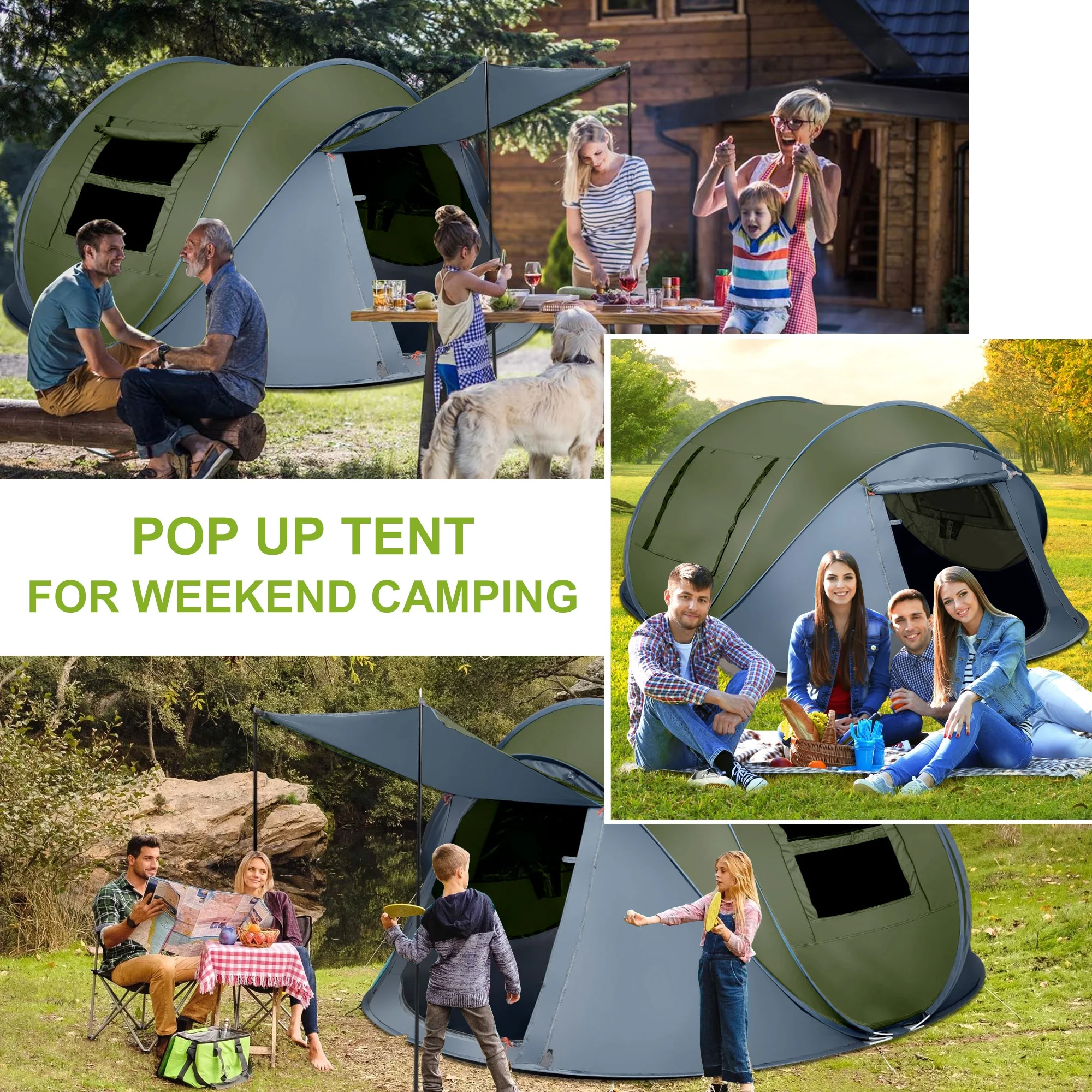 GVDV Camping Tent, 6 Person Easy Pop up Tent, Automatic Setup 2 Doors-Instant Family Tents for Camping Hiking & Traveling, 10.5ft x 7.2ft x52in, Green - Womvr