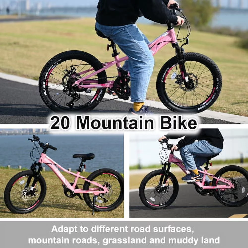 Zukka 20 inch  Girls Mountain Bike 7 Speed Aluminum Alloy Frame Bicycle for Kids Girls in Pink - Womvr