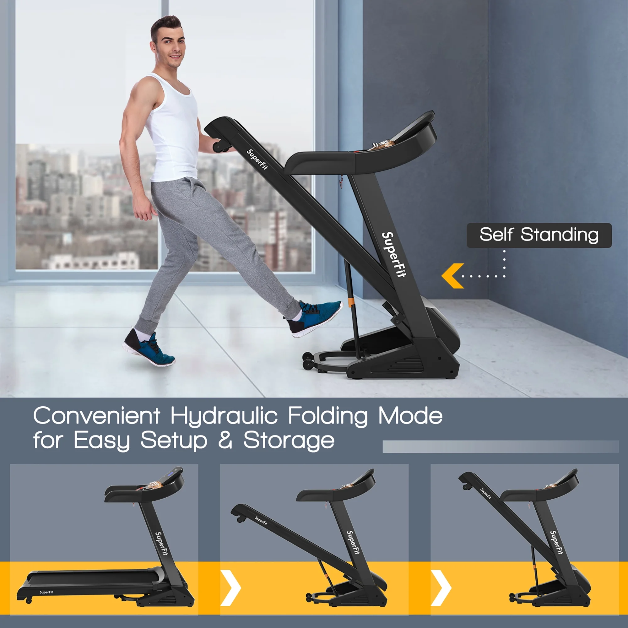 Superfit 3.75HP Electric Folding Treadmill W/Auto Incline 12 Program APP Control - Womvr