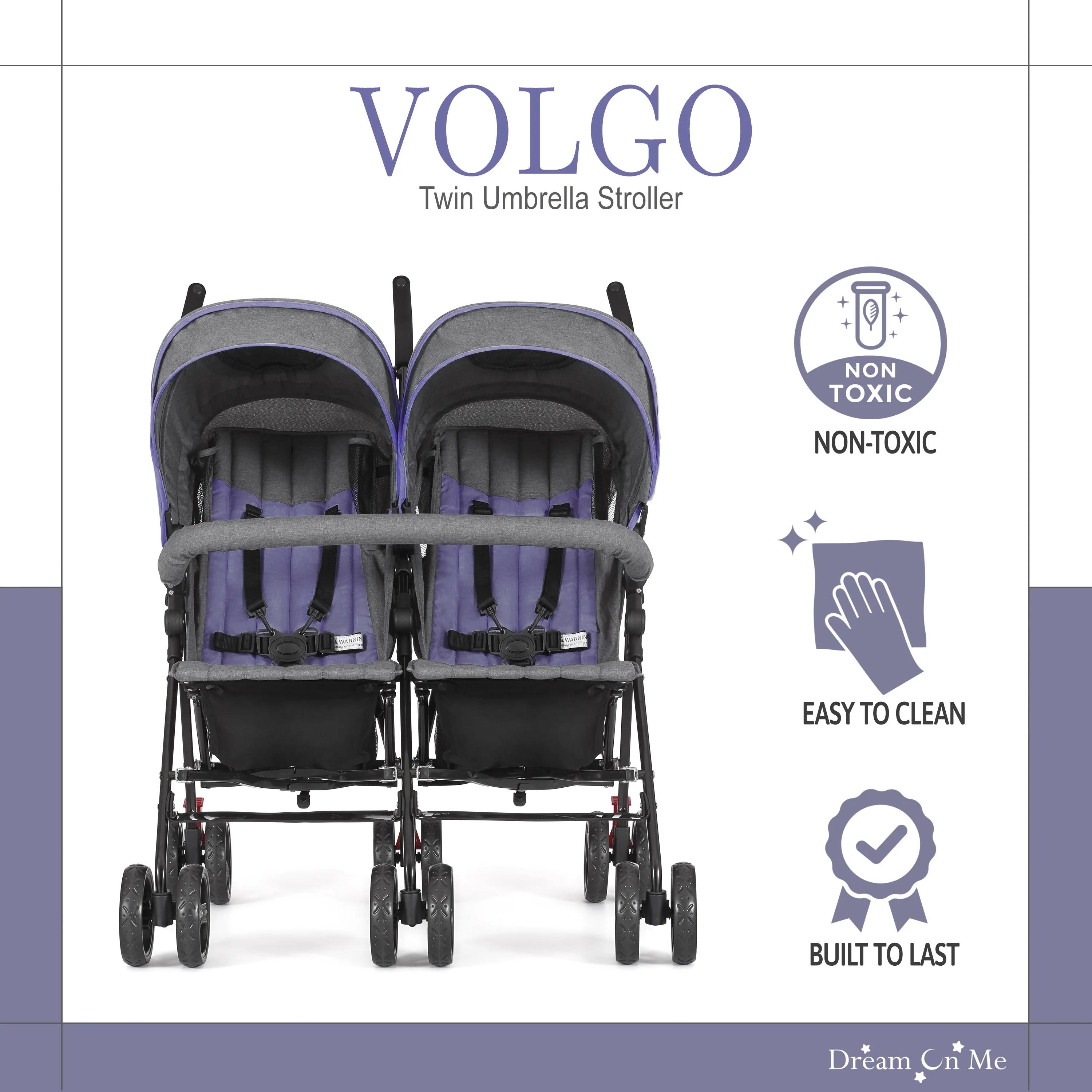 Dream On Me Vo o Twin Umbrella Stroller in Gray, Lightweight Double Stroller for Infant & Toddler, Compact Easy Fold, Large Storage Basket, Large and Adjustable Canopy - Womvr