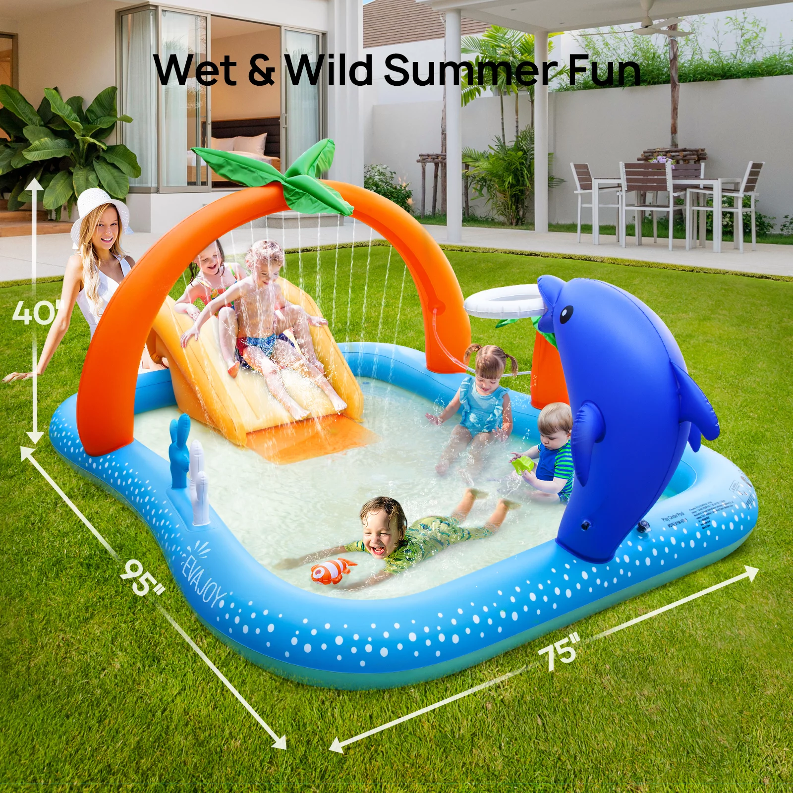 Sable Inflatable Pool, 95 x 75 x 40in Rectangular Swimming Pool for Toddlers, Kids, Family, Above Ground, Backyard, Outdoor - Womvr