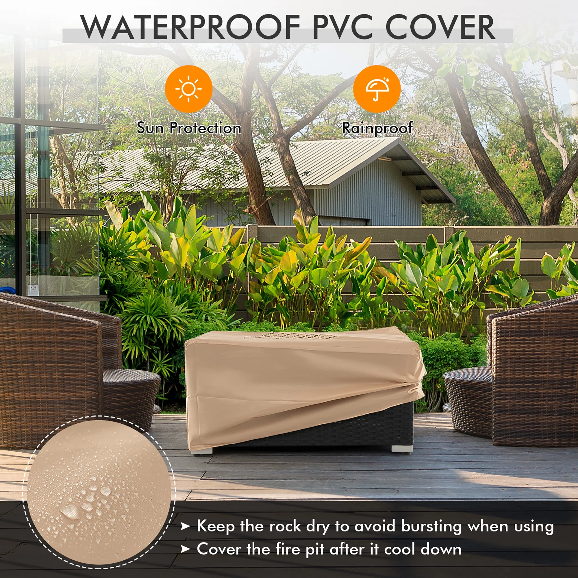 Gymax 32''x 20'' Propane Rattan Fire Pit Table Set w/ Side Table Tank & Cover 40,000 BTU - Womvr