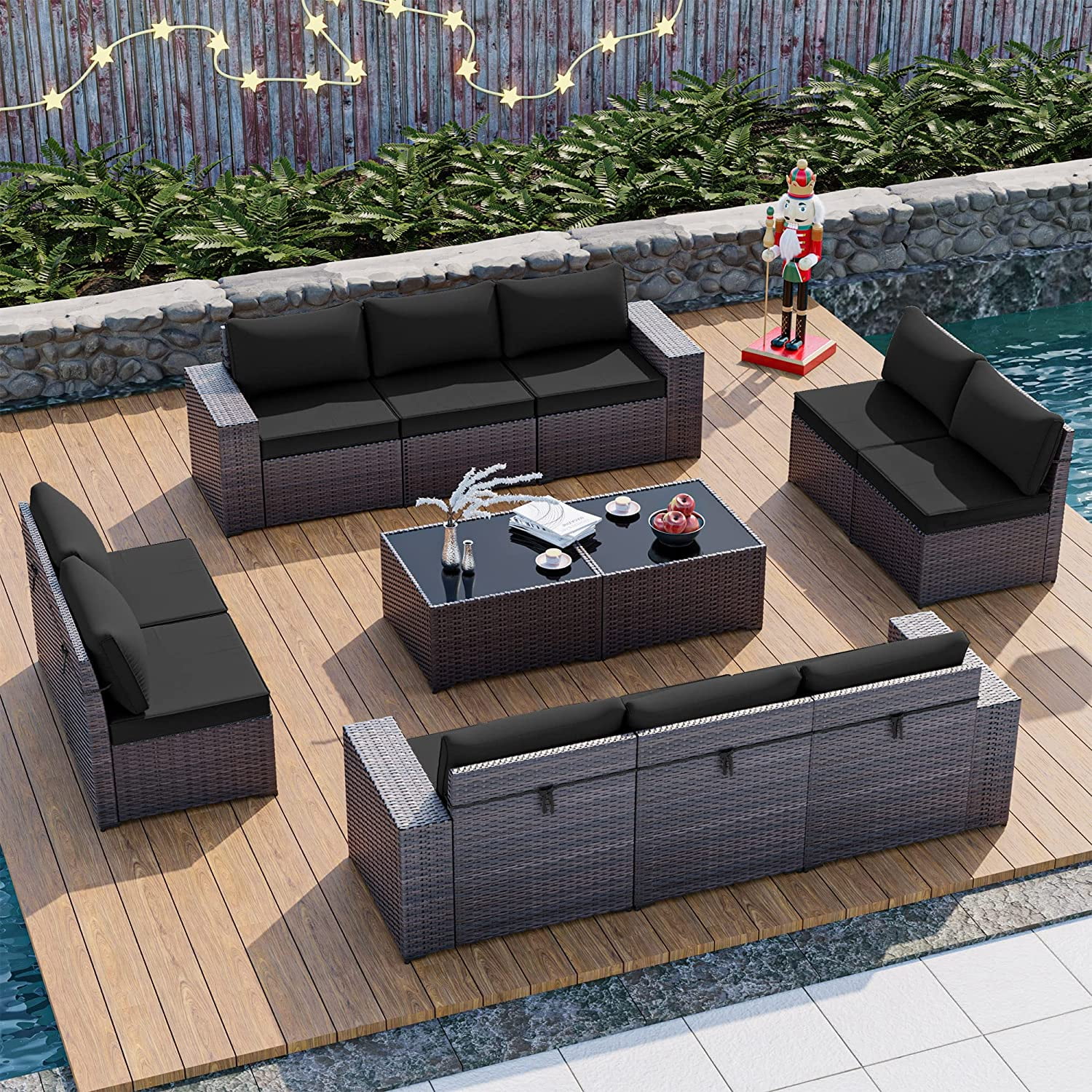 Gotland 13 Pieces Outdoor Patio Rattan Wicker Furniture Set with 43