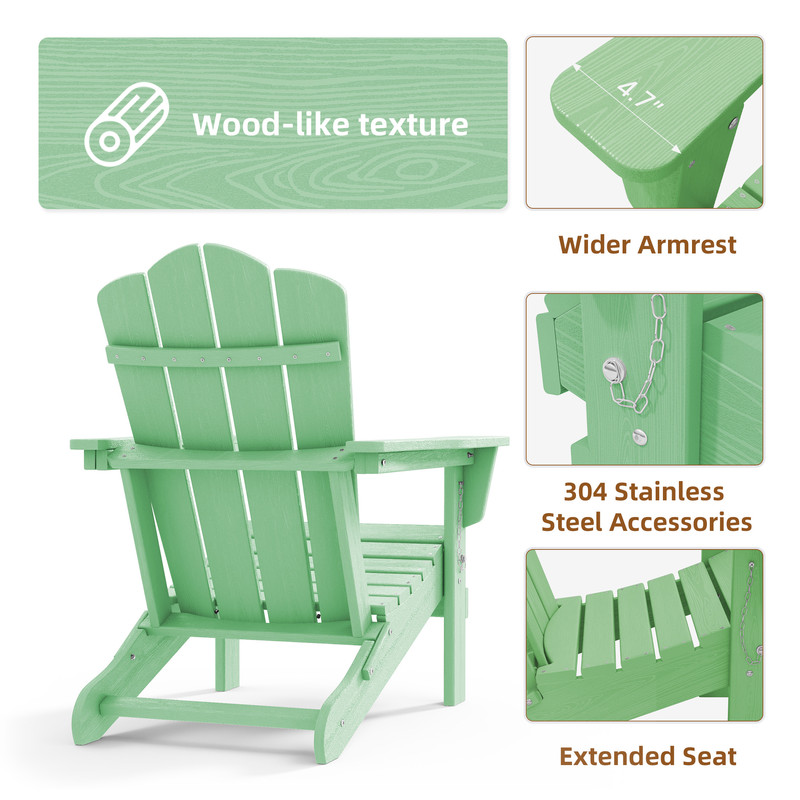 Outdoor Patio Folding HDPE Resin Adirondack Chair, Red - Womvr