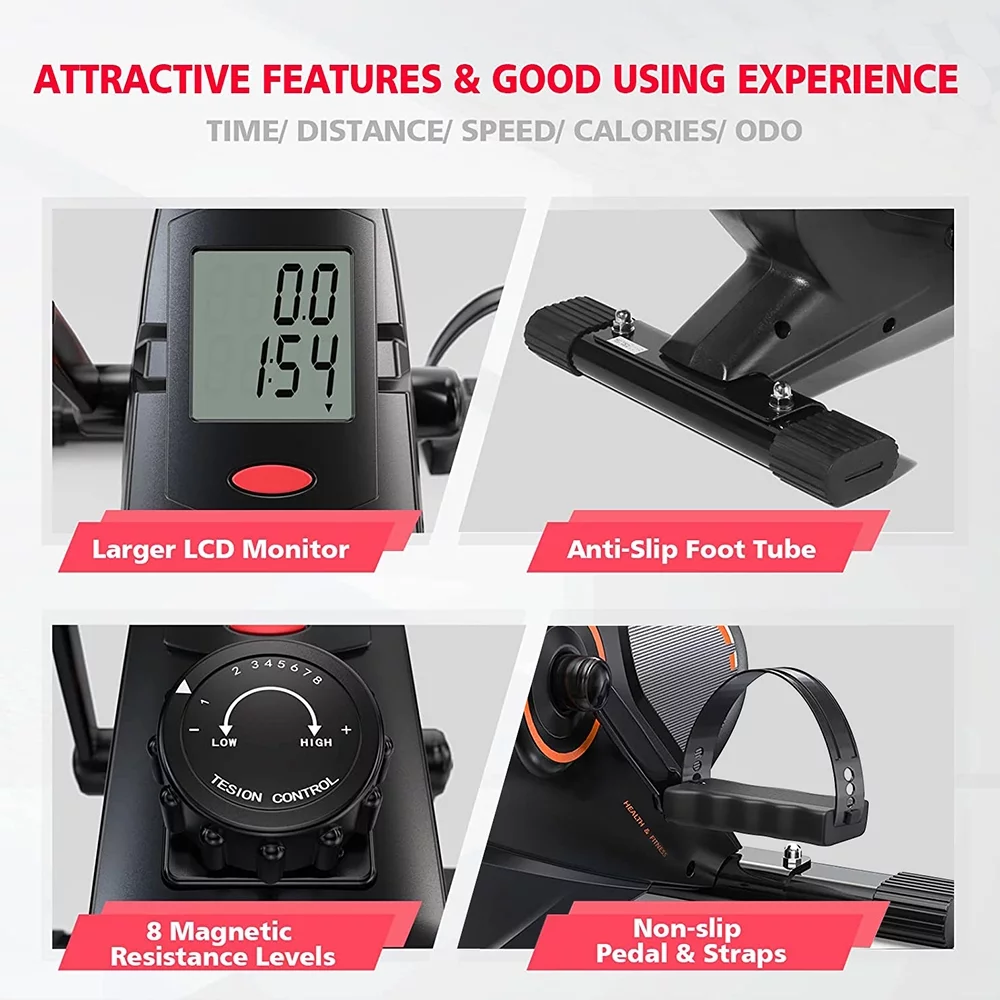 UPGO Magnetic Under Desk Bike Pedal Exerciser - Portable Mini Trainer Bikes Desk Cycle, Leg Exerciser for Physical Therapy & Desk Exercise with LCD Display and 350lbs Capacity - Womvr