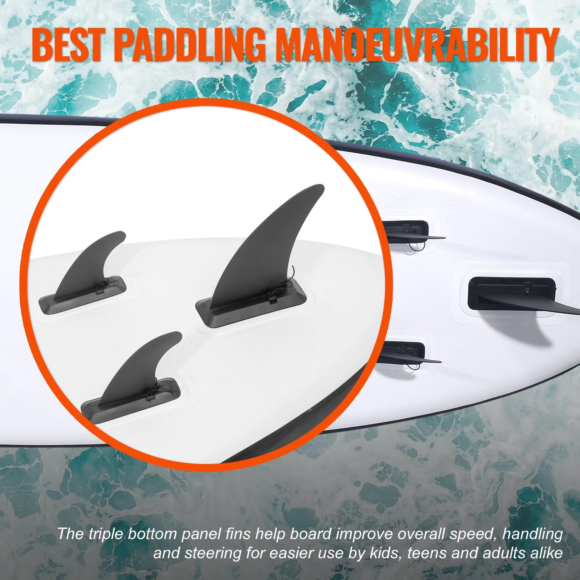 Inflatable Stand Up Paddle Board Premium SUP Accessories & Backpack, Surf Control, Non-Slip Deck, Leash, Paddle and Pump, Youth & Adult Standing Boat (Black/Grey) - Womvr