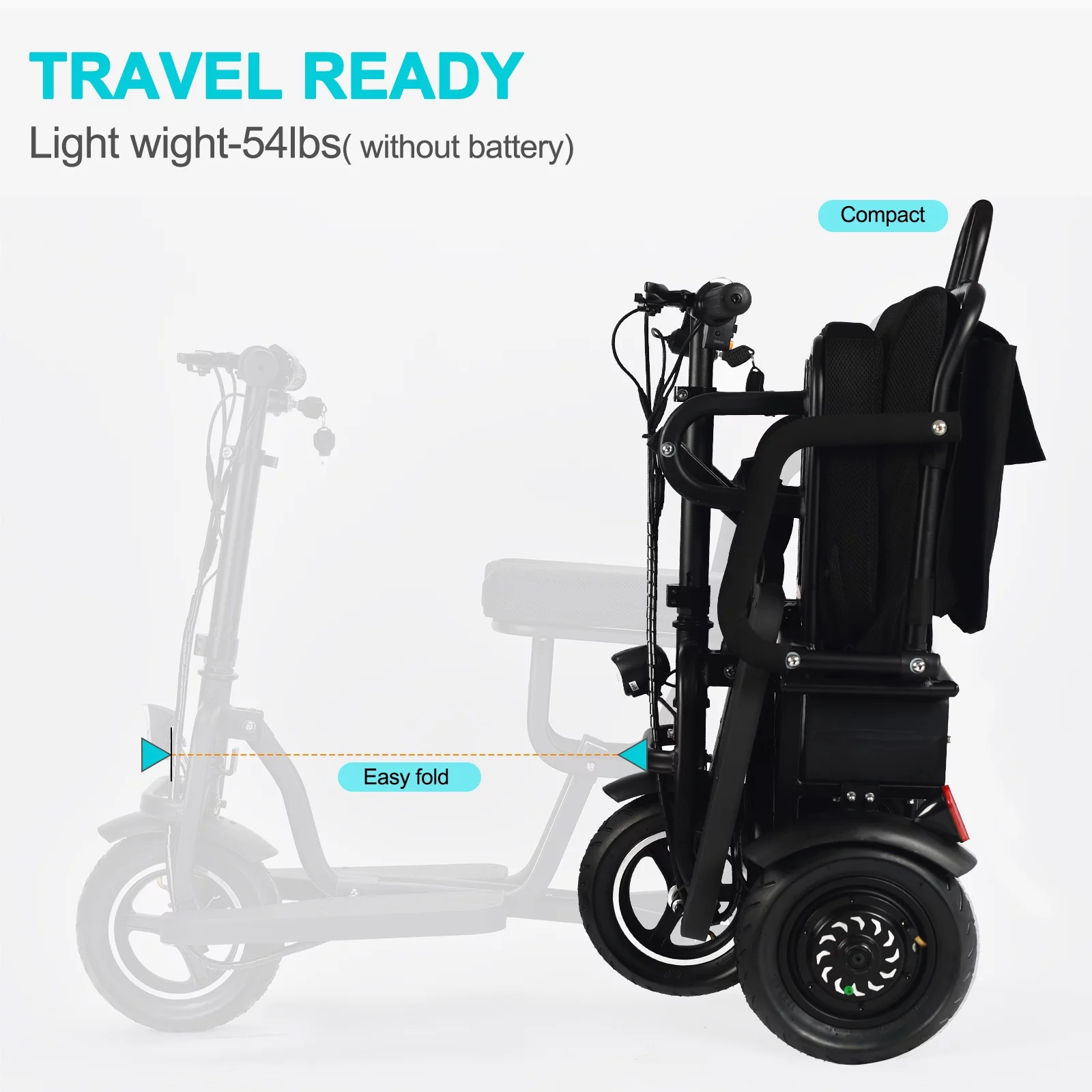Folding Mobility Electric Scooter 48v 700w Dual Motor Lithium Battery 42*22*33(Inch) - Womvr