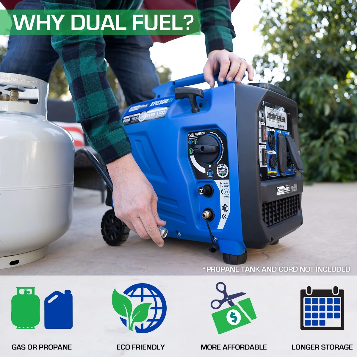 DuroMax XP2300iH 2,300 Watt Portable Dual Fuel Inverter Generator with CO Alert - Womvr
