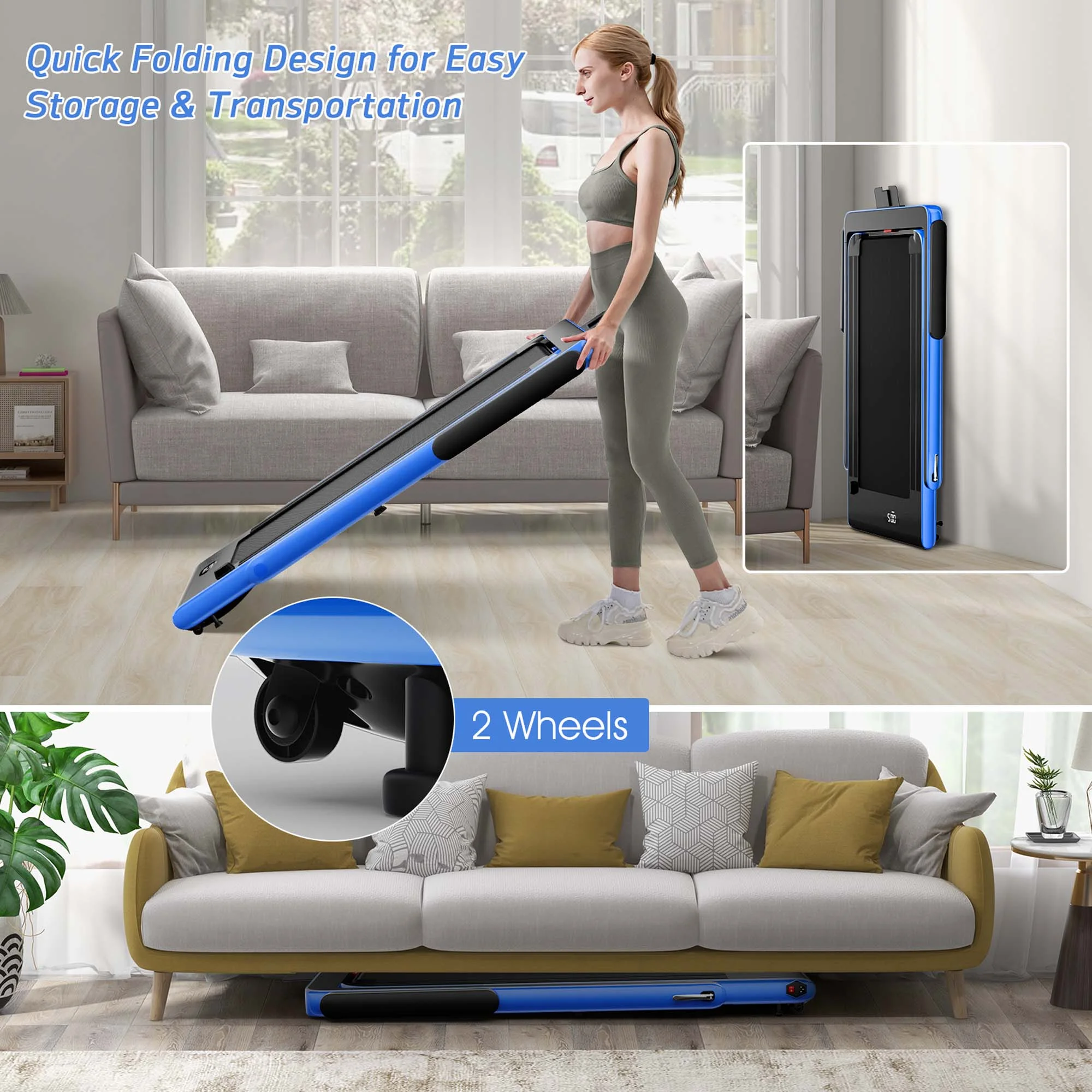 SuperFit Up To 7.5MPH 2.25HP 2 in 1 Dual Display Screen Folding Treadmill Jogging Machine W/APP Control Silver - Womvr