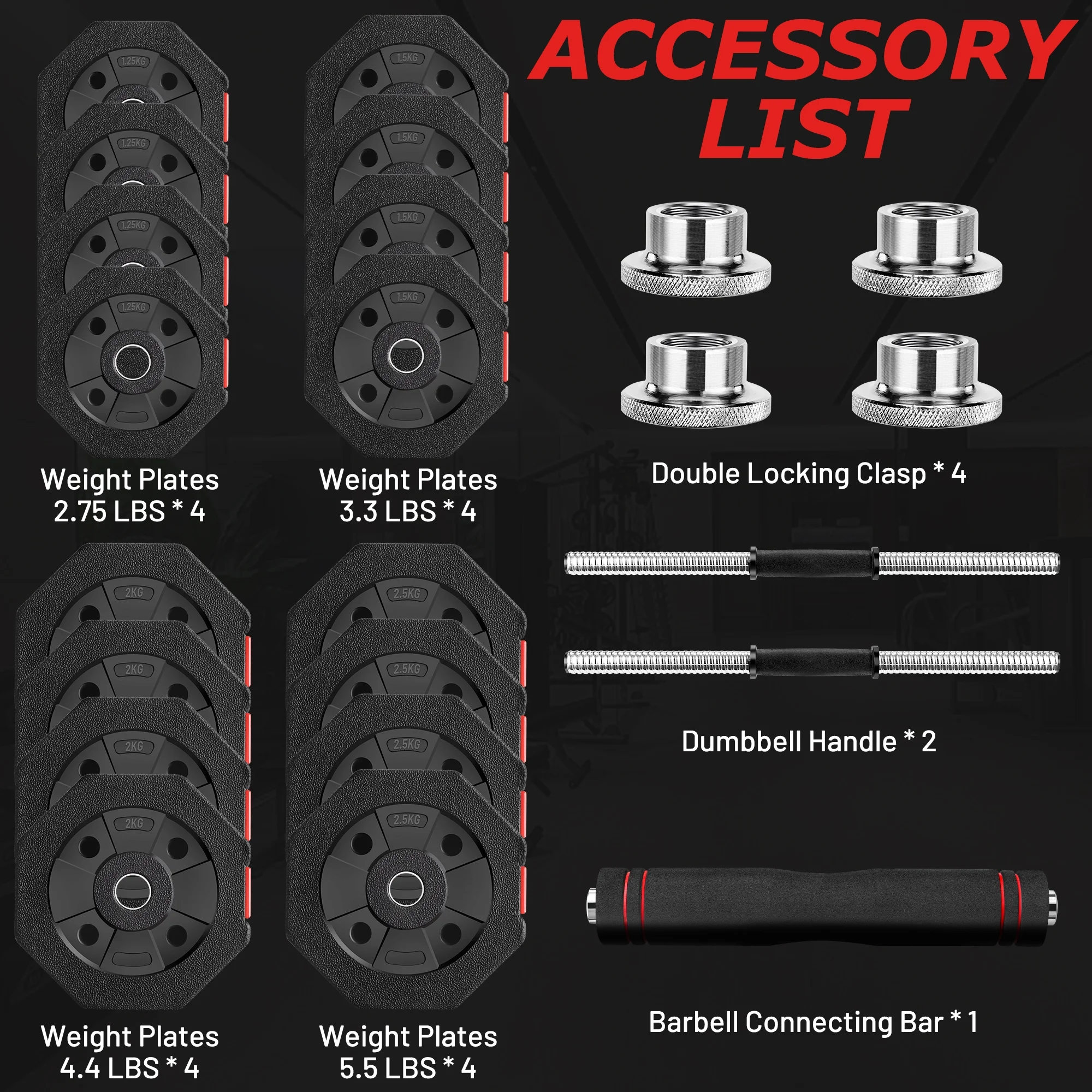 ARVAKOR 66Lbs Adjustable Dumbbells Set, 3 in 1 Free Weight Set as Barbell, Push up Stand, Fitness Exercises for Men/Women, Red - Womvr