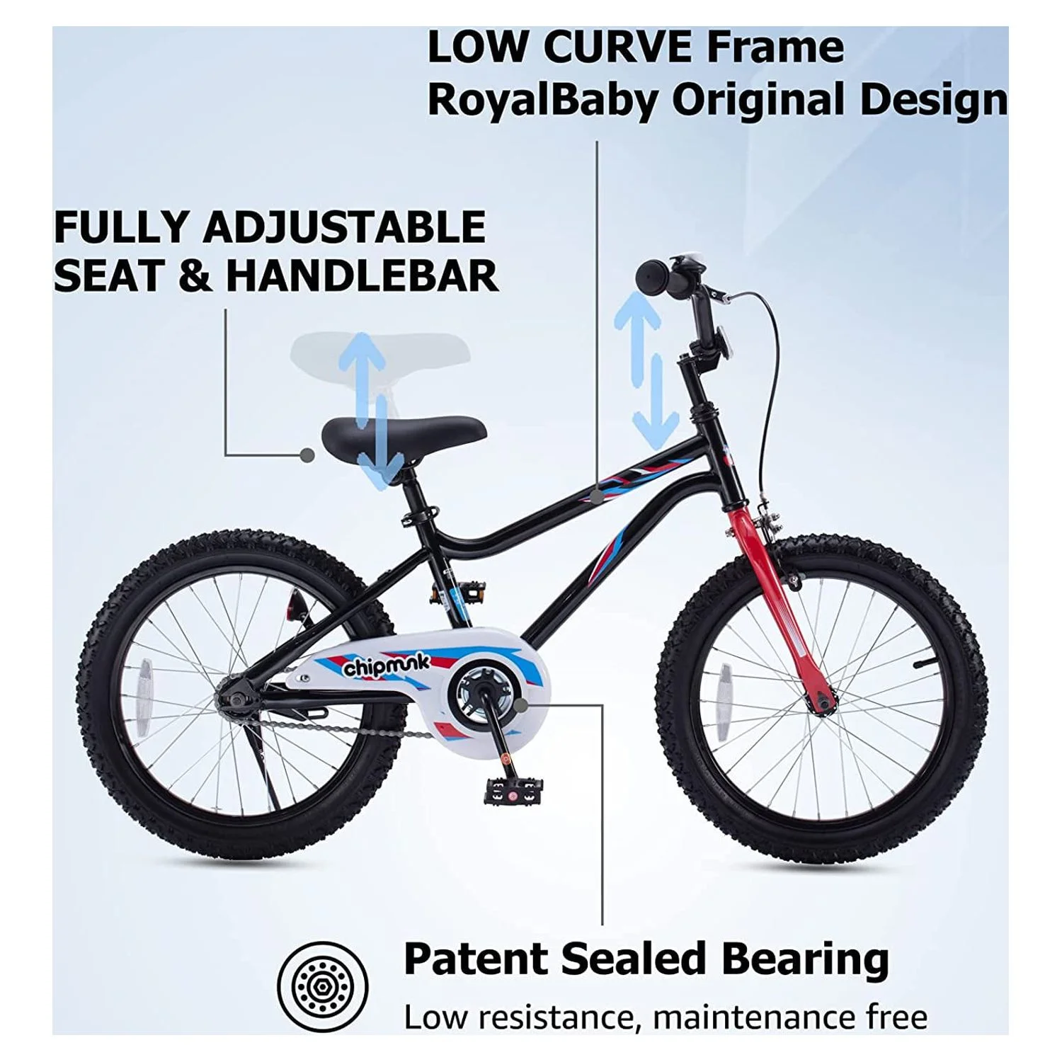 RoyalBaby Chipmunk Kids Bike Boys Girls 18 Inch Bicycle with Kickstand Blue - Womvr