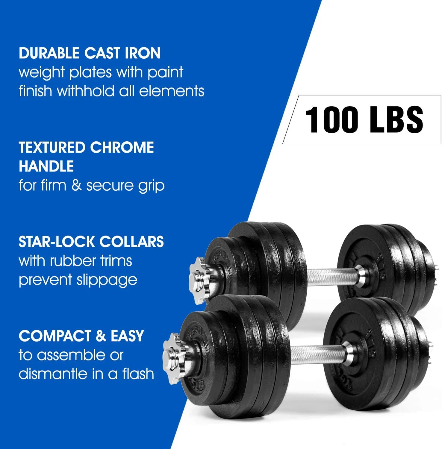 Yes4All 100 lbs Adjustable Dumbbells + Dumbbell Connector, Combo/Set - Womvr