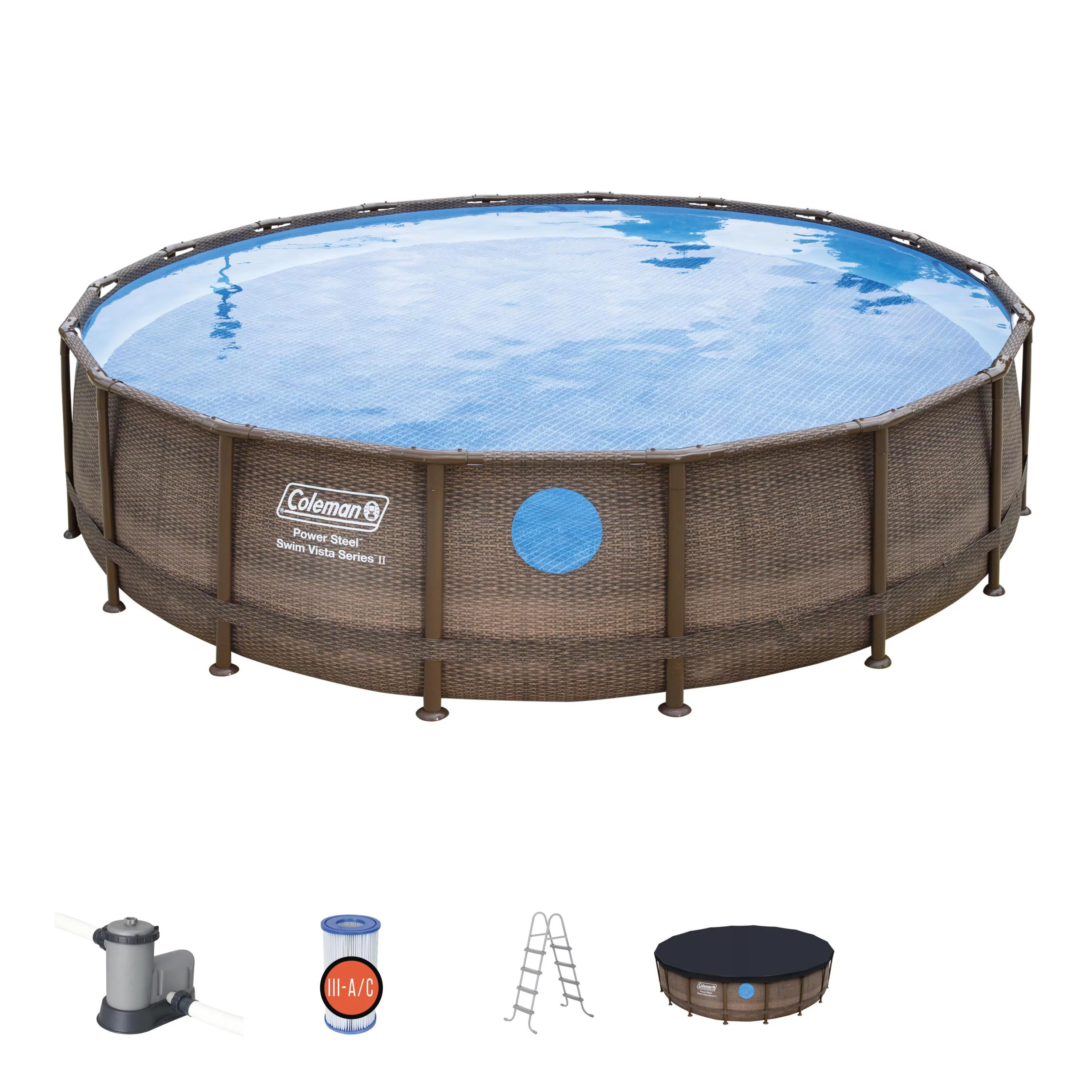 Coleman Round Power Steel Frame Vista Series II Above Ground Pool, Brown - Womvr