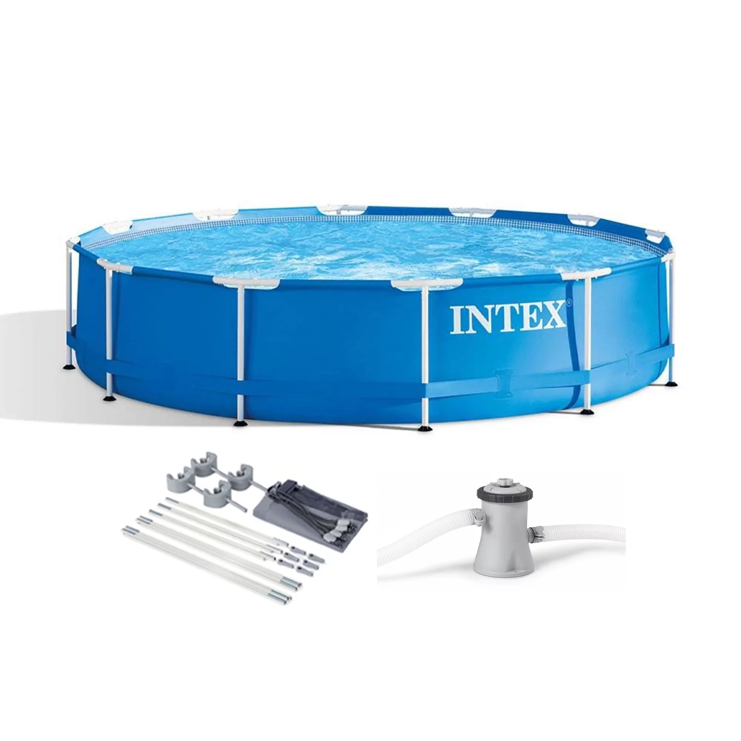 INTEX 12 x 30 Metal Frame Set Swimming Pool with 530 GPH Filter Pump 28211EG - Womvr