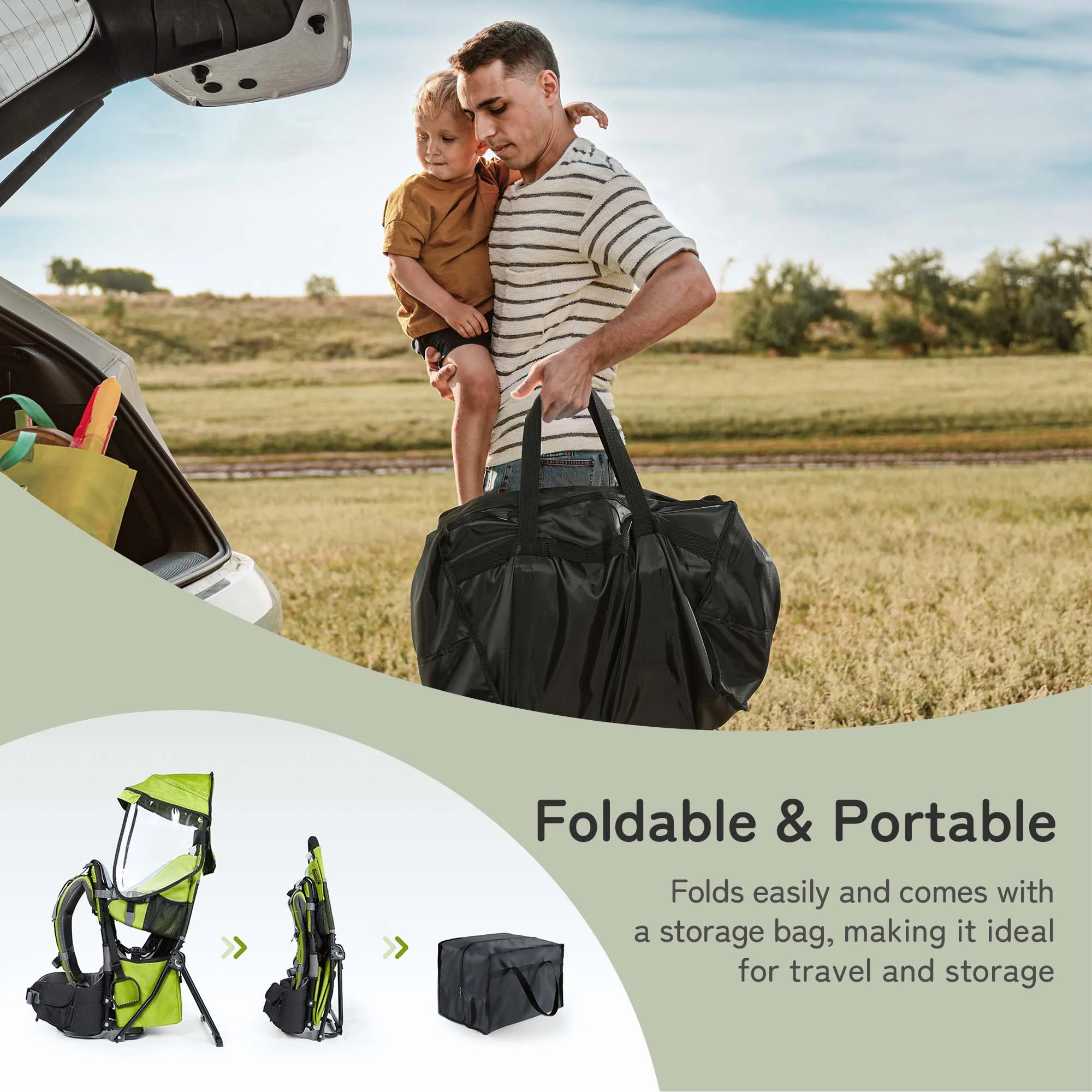 Besrey Baby Hiking Backpack Carrier for Toddlers, Waterproof & Lightweight Outdoor Child Back Frame, Black - Womvr