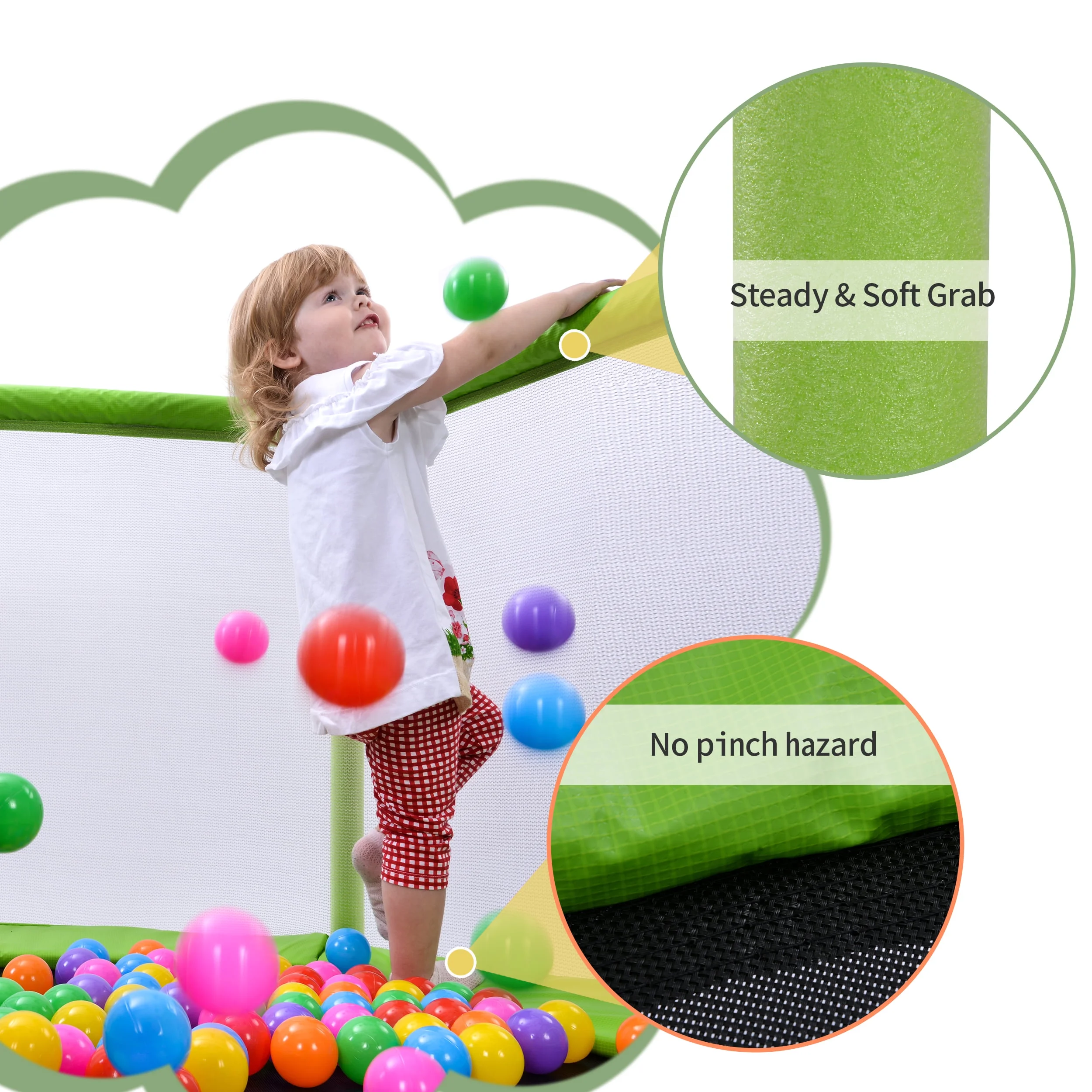 EUROCO  55'' Trampoline for Kids, Toddlers Trampoline with Enclosure Net and Balls, Mini Trampoline, Indoor & Outdoor Trampoline, Gifts for Kids, Baby Toddler Trampoline Toys, Green - Womvr