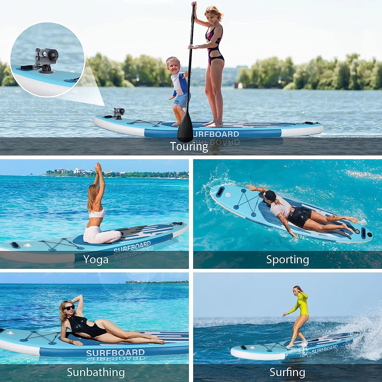 PULUOMIS Inflatable Paddle Board with Seat,Backpack,Hand Pump,Fins,Repair Kit - 11 Ft - Adult - Blue - Womvr