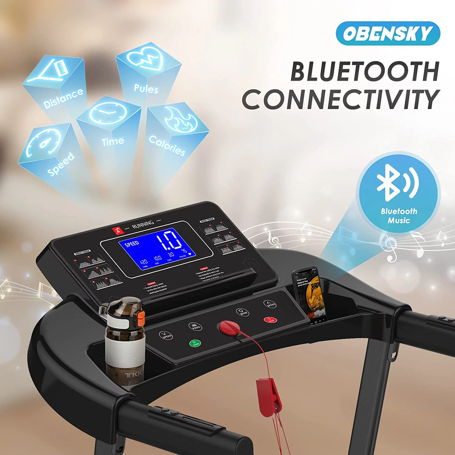 OEBNSKY Folding Incline Treadmill for Home with Smart LCD Display, 265lbs, 12 Programs 3 Modes, MP3 Music Speaker, 2.5HP Electric Foldable Treadmill Running Machine - Womvr