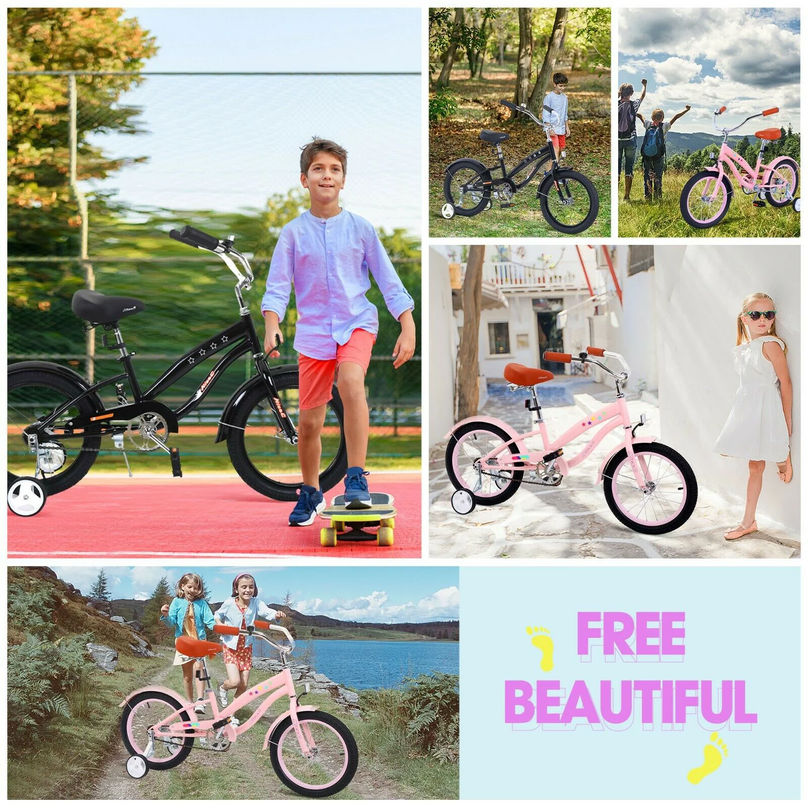 Nice C Kids Bike with Coaster Brake and Training Wheels, Boys Girls 12 14 16 18 20 inch (12 inch Black) - Womvr