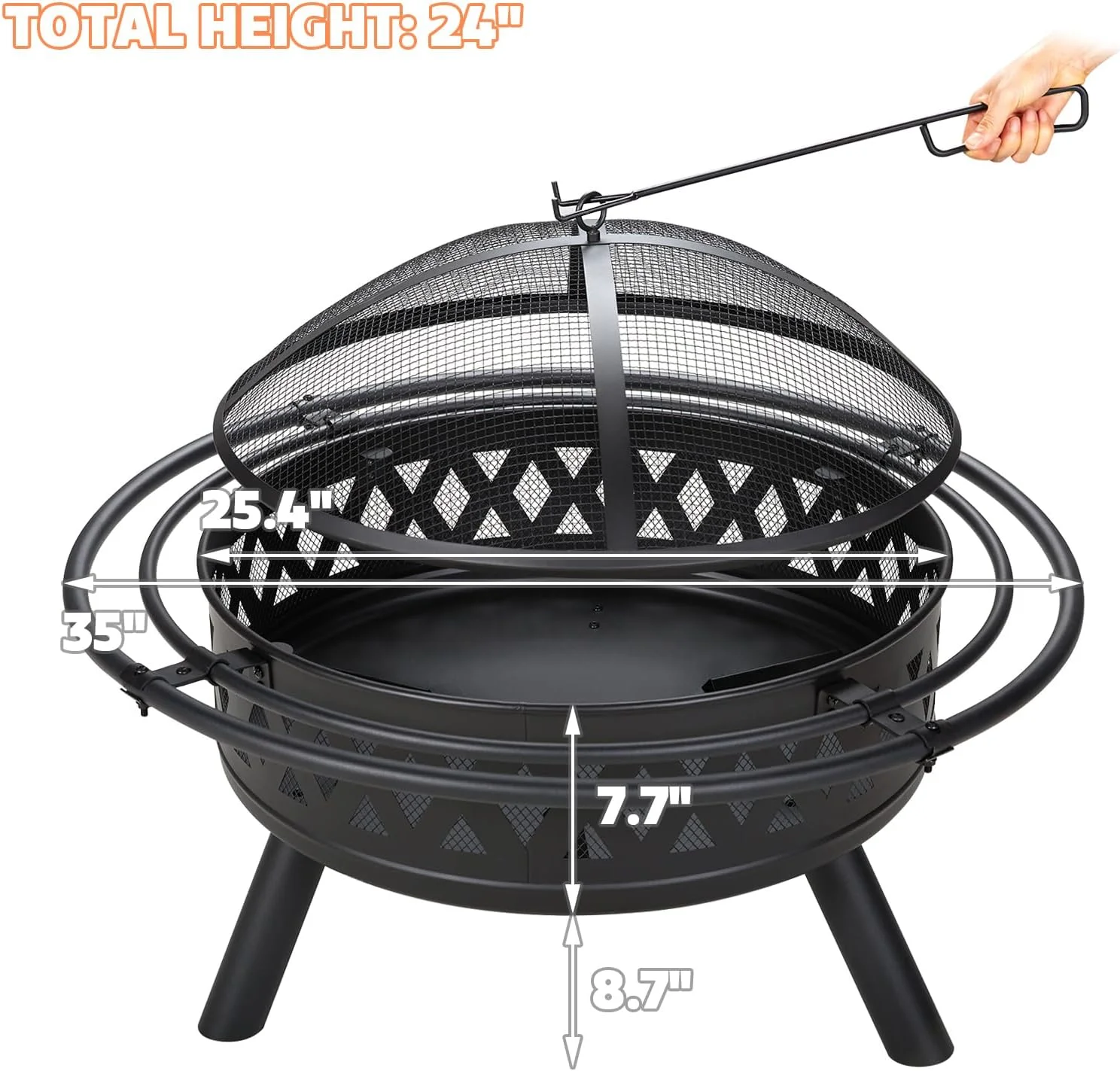fissfire 35 inch Metal Fire Pit, Outdoor Wood Burning Fire Pit with 2 Loops, for Backyard, Black - Womvr