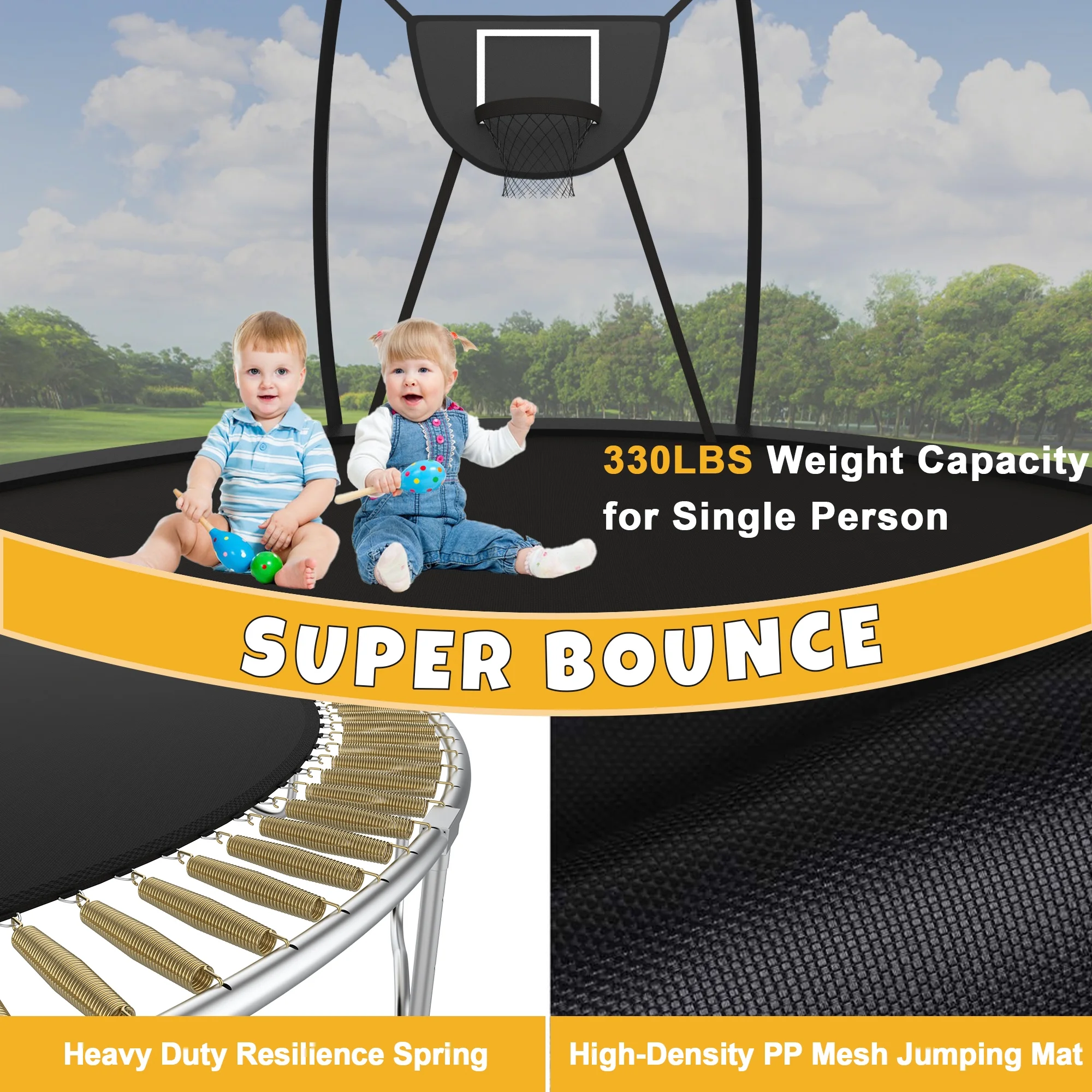 Elitezip Trampoline 12FT Trampoline for Kids and Adults, 1500LBS Heavy Duty Trampoline with Enclosure and Basketball Hoop, Outdoor Trampoline Easy Assembly - Womvr