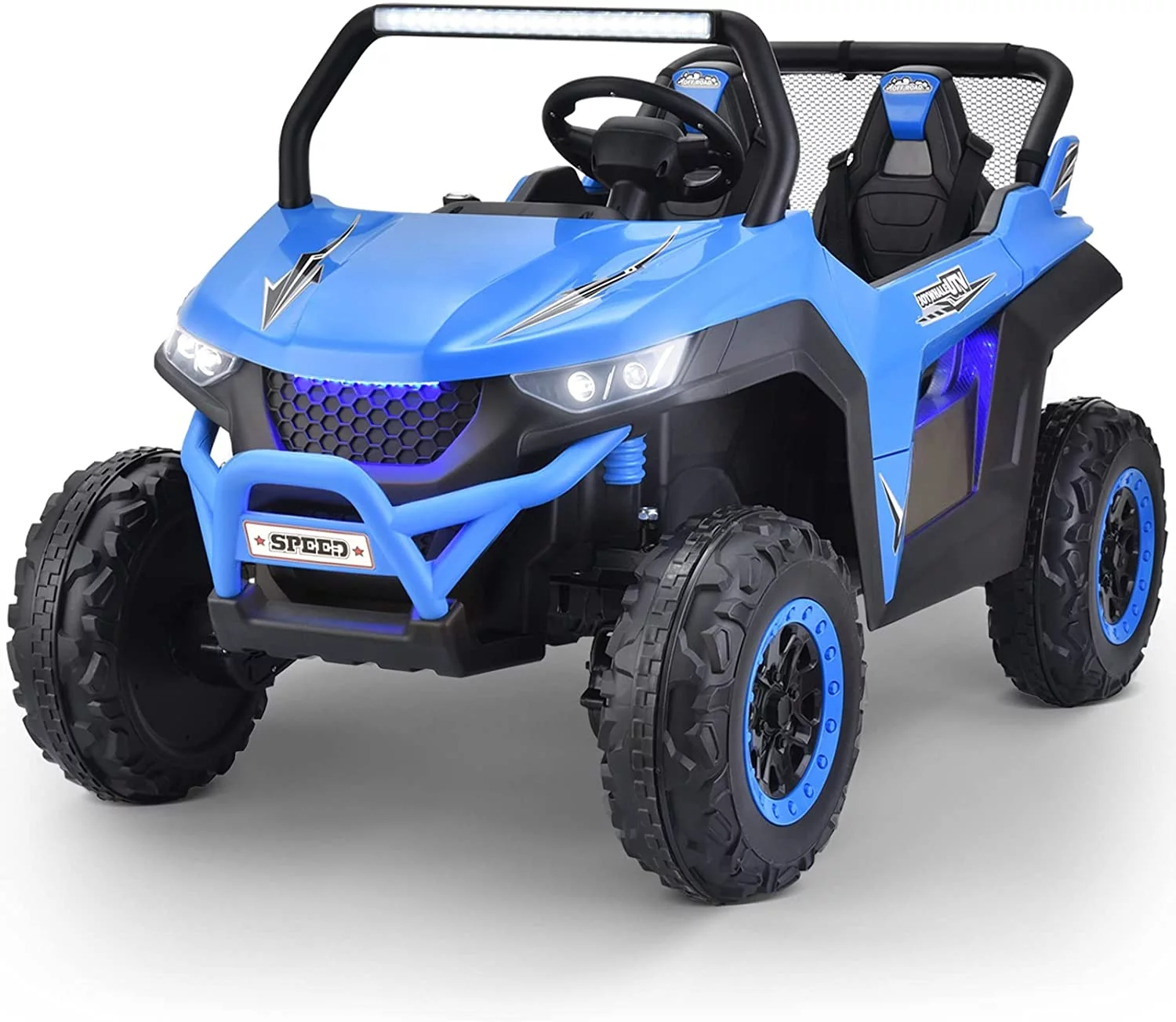 Joywhale 24V 2 Seater Kids Ride on UTV Car Powerful Electric Vehicle, with Big Battery, 4x75W Strong Motor, Remote Control, Suspension, Deep Sea Blue - Womvr