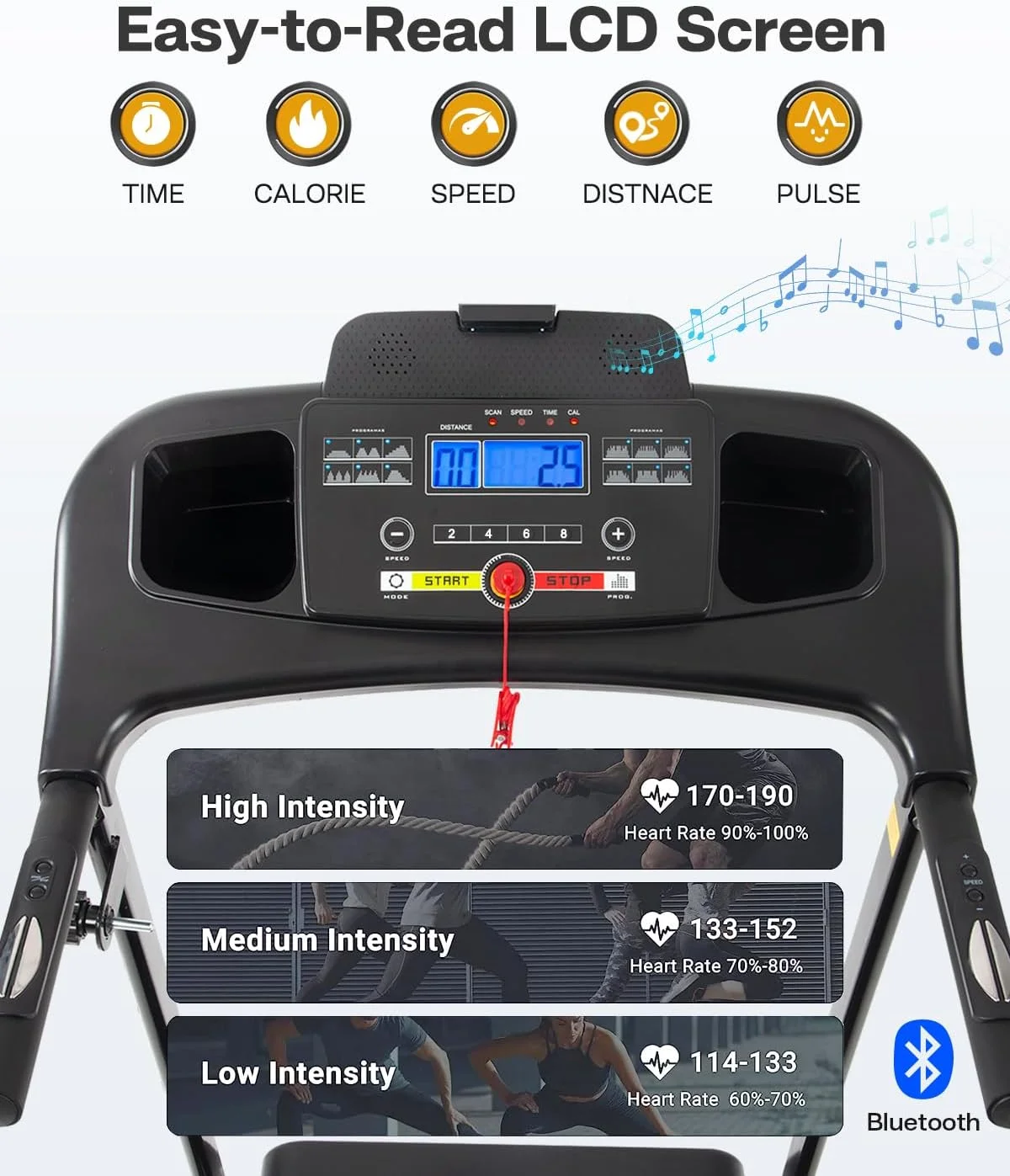 Foldable Treadmill with Incline and Bluetooth, 2.5HP Electric Folding Treadmill Running Walking Machine for Home Gym, Max 265 LBS Weight Capacity - Womvr