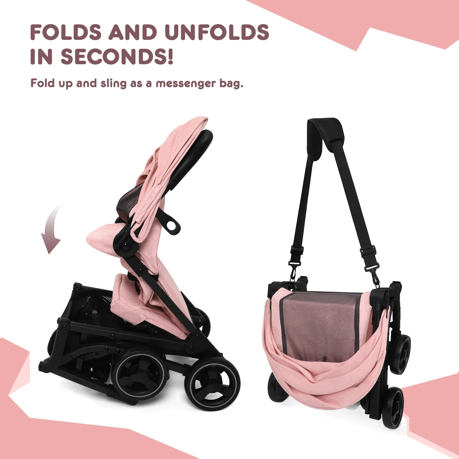 HARPPA Lightweight Travel Stroller, Compact Umbrella Stroller for Babies, Easy Folding, Black - Womvr