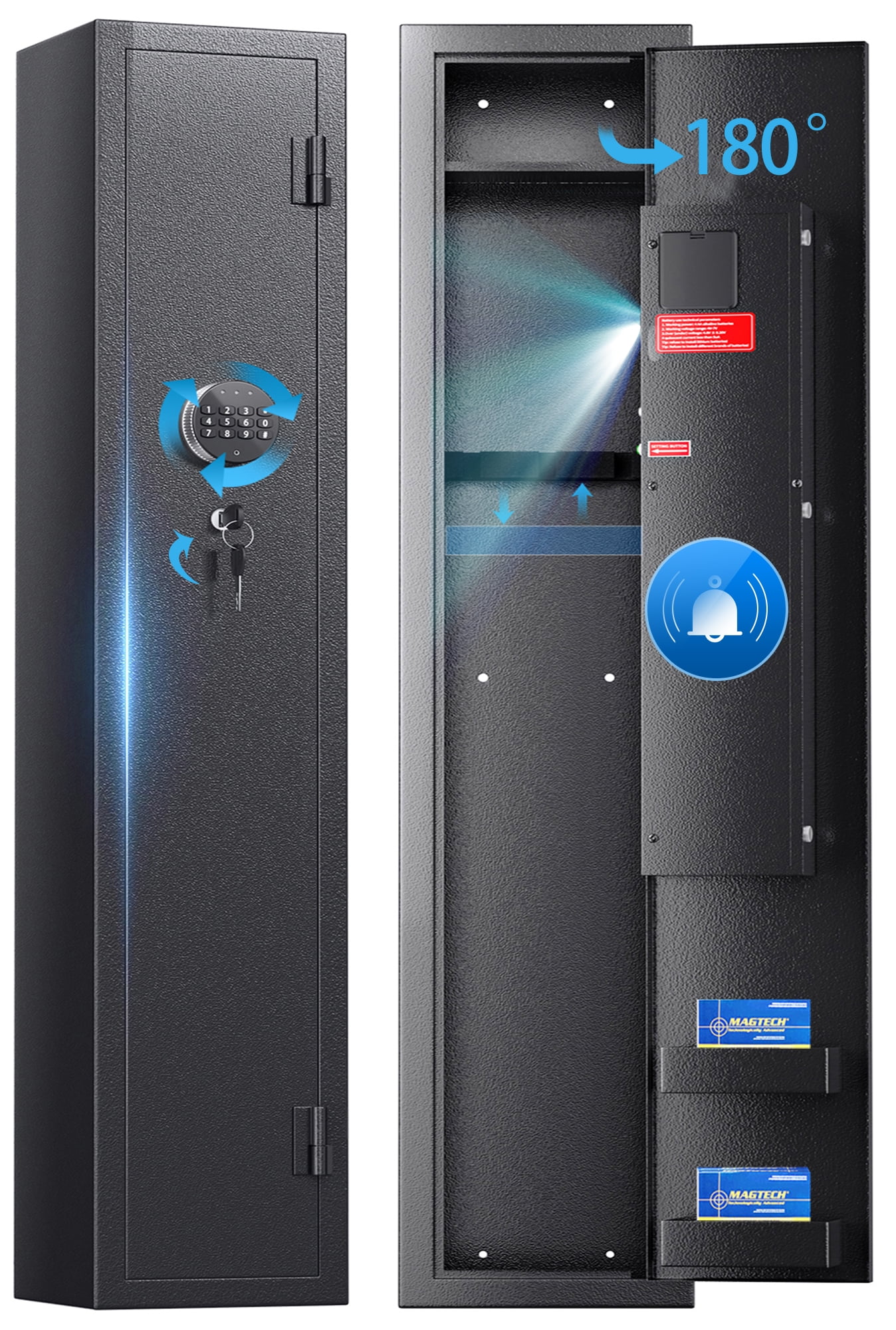 SRWTRCHRY Fingerprint 5-Gun Safe, 2s Quick Access Gun Cabinet with 2 Open Ways, Electronic Storage Cabinet for Rifles, Heavy-Duty Security Cabinet with Removable Shelf, 56''H - Womvr