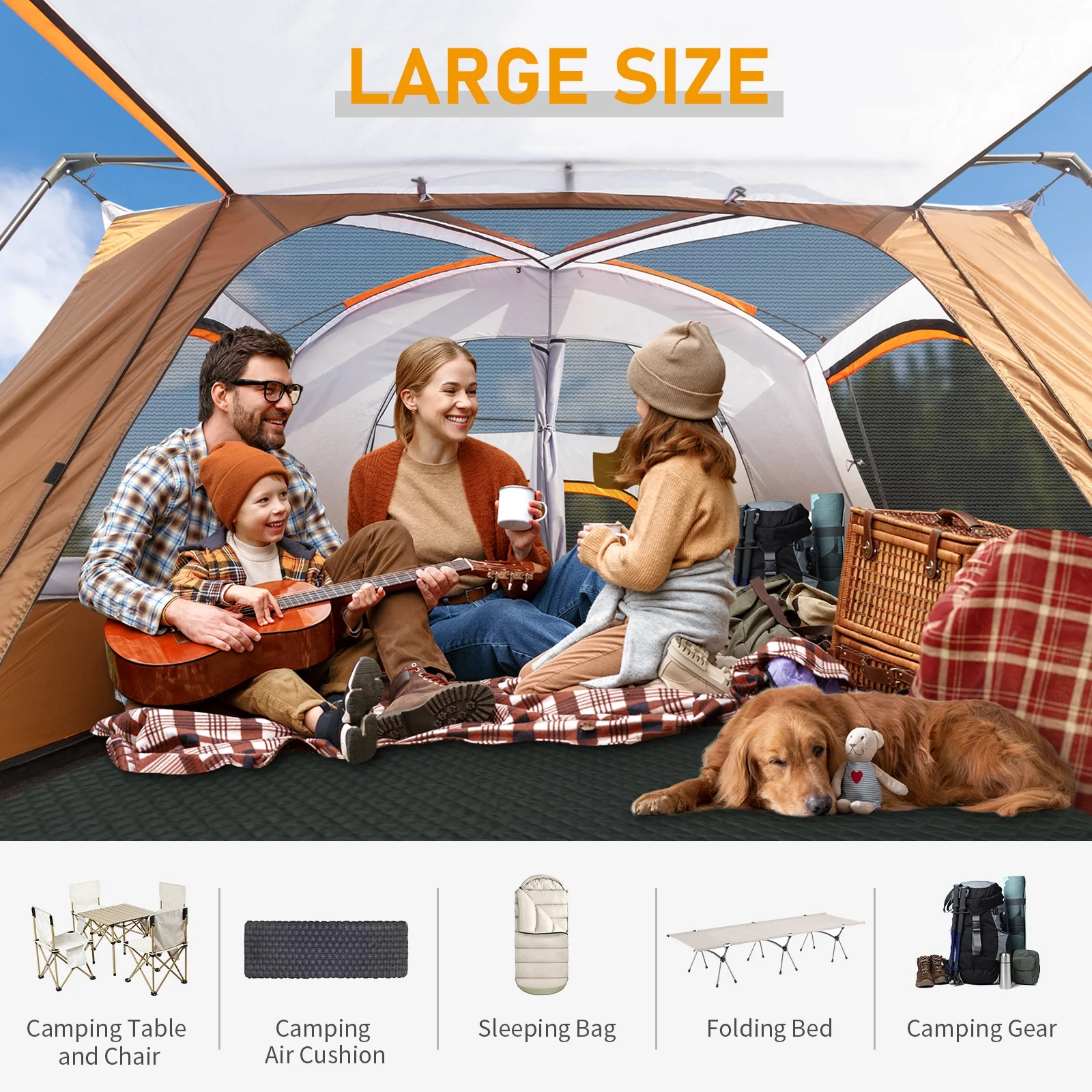 Zimtown Family Camping Tents 10 People Three Rooms Polyester Cloth Fiberglass Poles Dark Gray - Womvr
