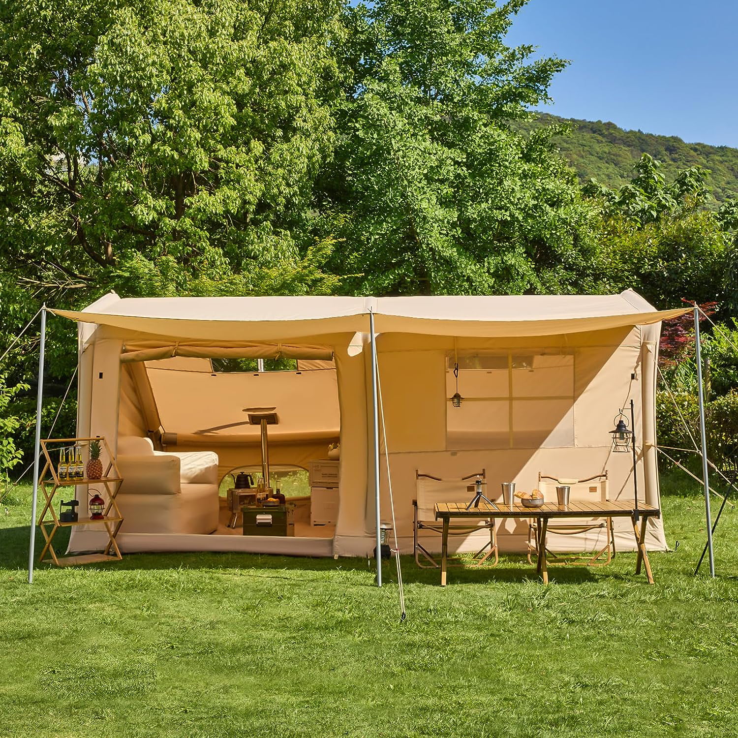 Richryce Extra Large Inflatable Camping Tent with Pump, Glamping Tents Easy Setup 4 Season Waterproof Windproof with Stove Jack & Mesh Windows & Pump - Womvr