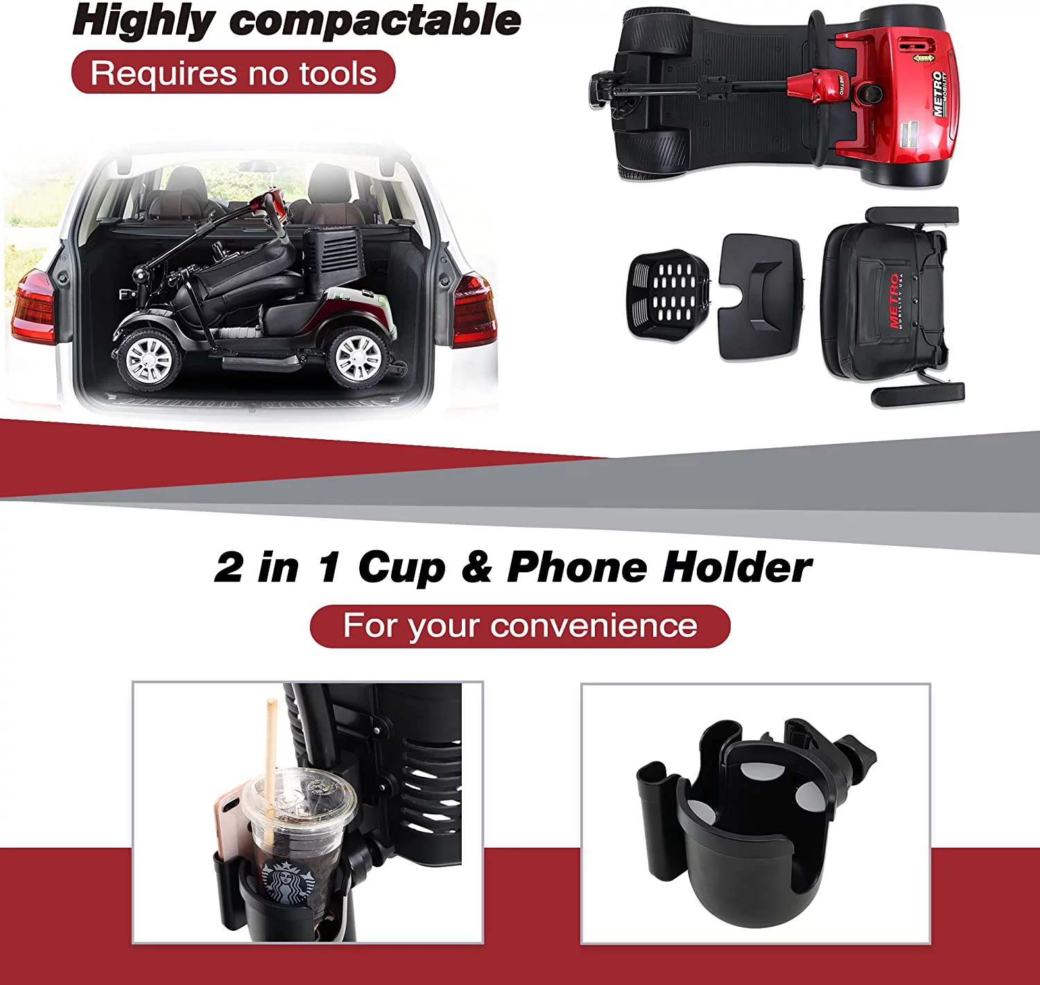 4 Wheel Mobility Scooters- Folding Electric Powered Wheelchair Device for Seniors Adults Elderly, Collapsible and Compact Heavy Duty Mobile for Travel with Basket (MAX Sport RED) - Womvr