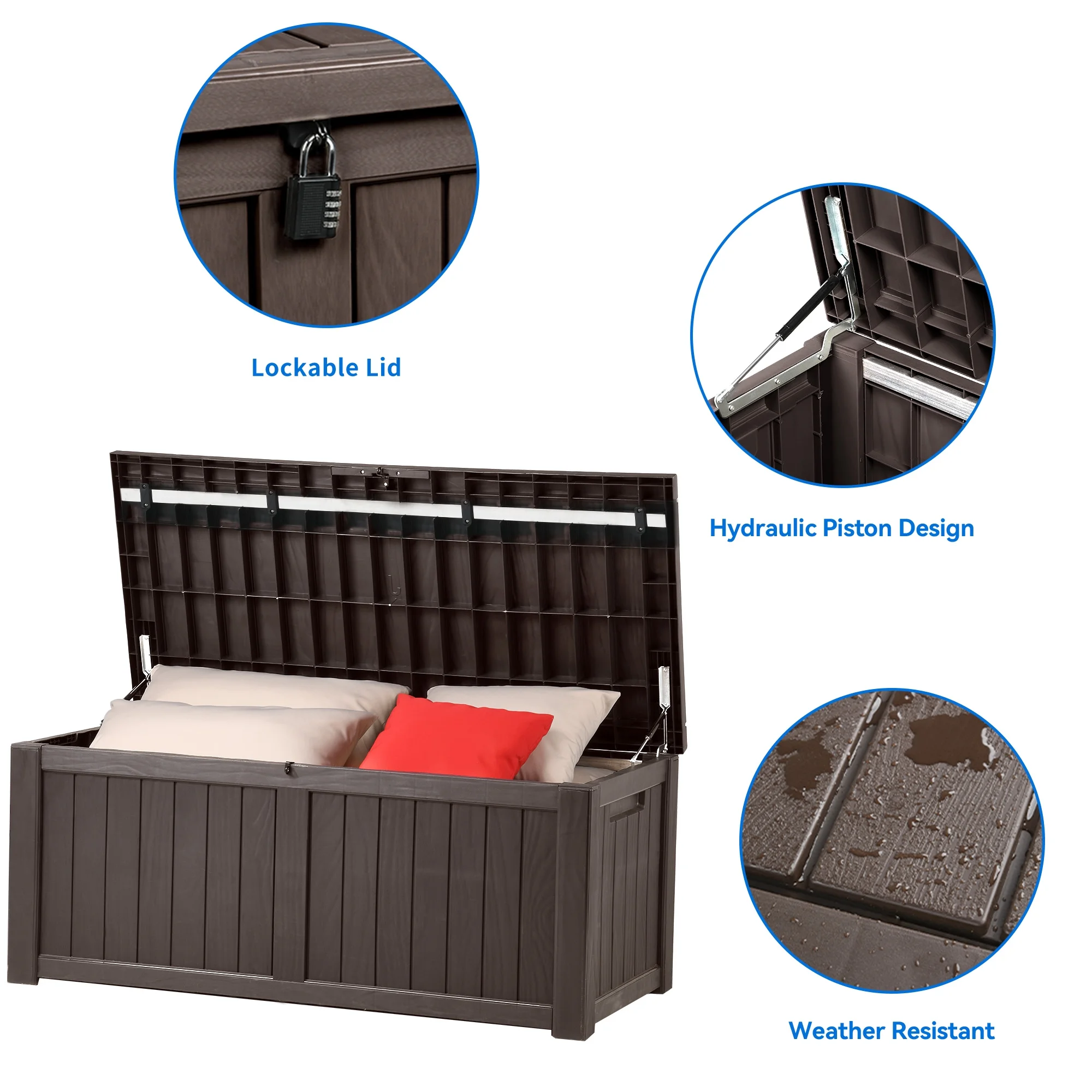 Dextrus Outdoor Storage Deck Box for Outdoor Pillows and Pool Supplies - Large Resin Patio Storage 120 Gallon Capacity, Lockable Lid, Waterproof (Brown) - Womvr