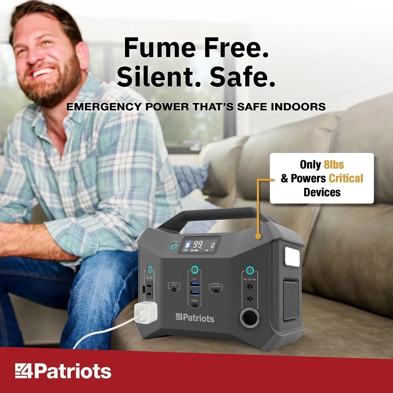 4Patriots Patriot Power Sidekick Solar Generator, 300wH Portable Power Station with 40 Watt Solar Panel, AC Fast Charging in 5 Hours, Dual 110V AC Outlets, Only 8 Lbs - Womvr