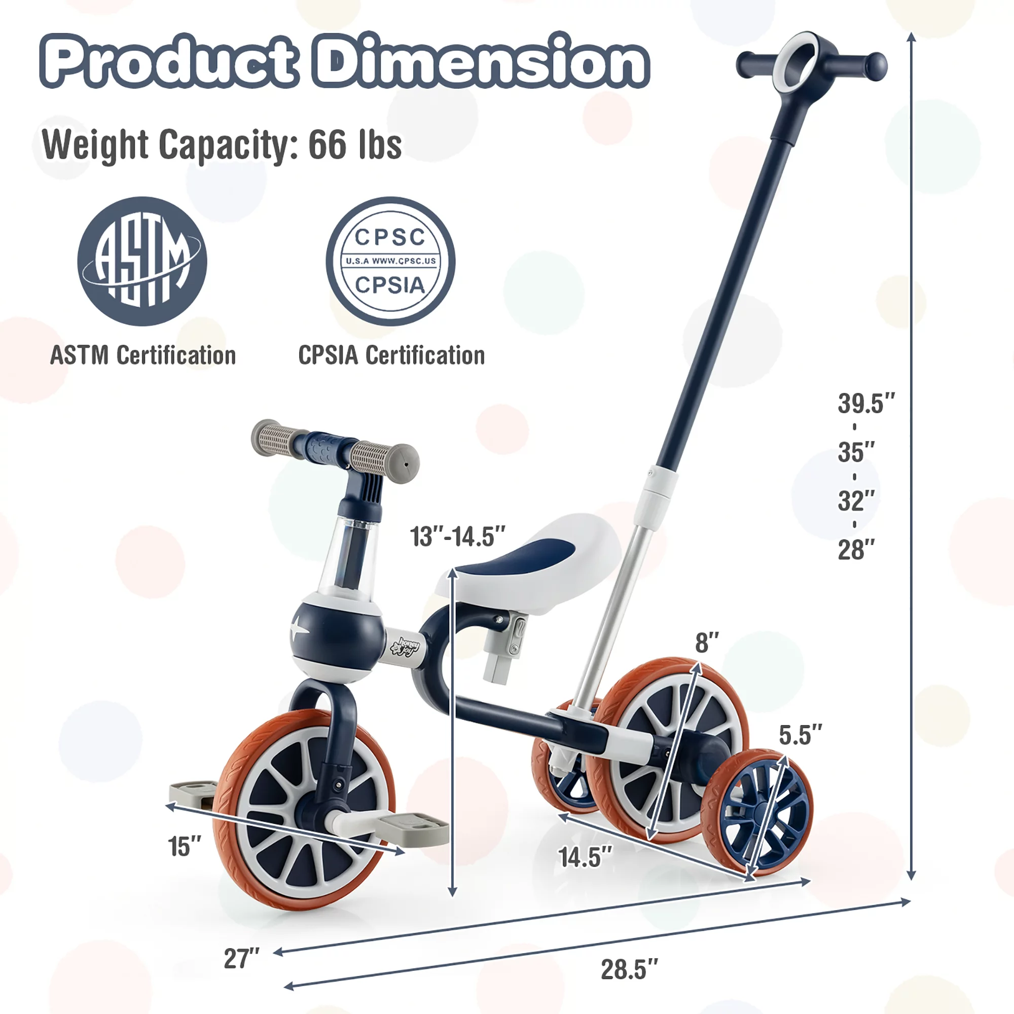 Costway 4 in 1 Kids Tricycles with  Push Handle & Training Wheels Baby Balance Bike Navy - Womvr