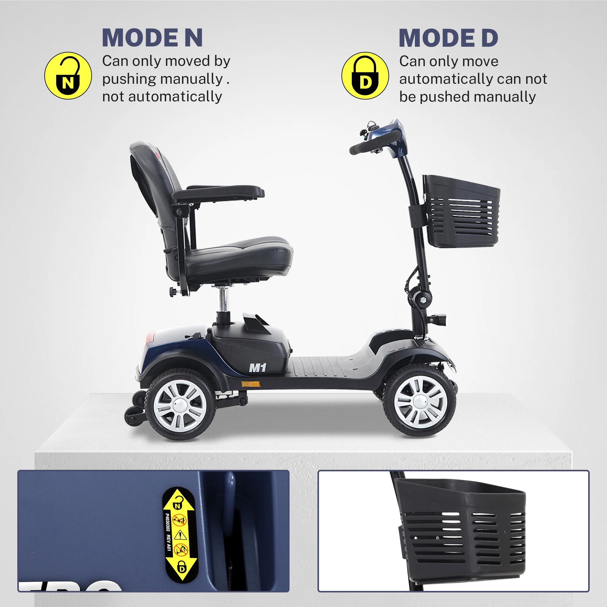 Segmart Mobility Scooter for Elderly, Durable Heavy Duty 4 Wheel Seniors Mobile Device with Lights, 300lbs, Blue - Womvr