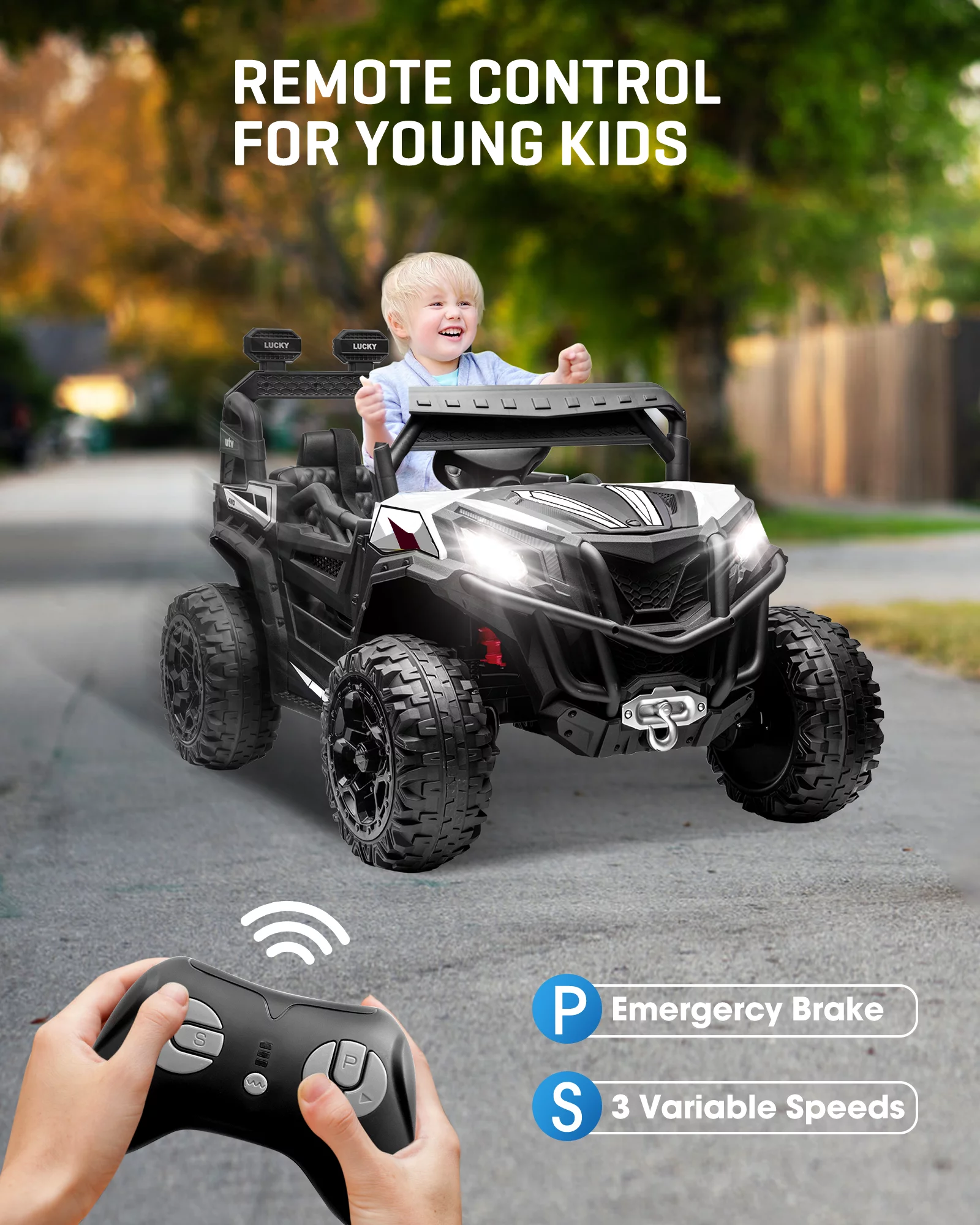 TOKTOO 24V Ride on Car, 4WD Powered Ride on UTV with Remote Control & Trunk Storage Space,  1 Seater Kid Car for Boys Girls -Blue - Womvr