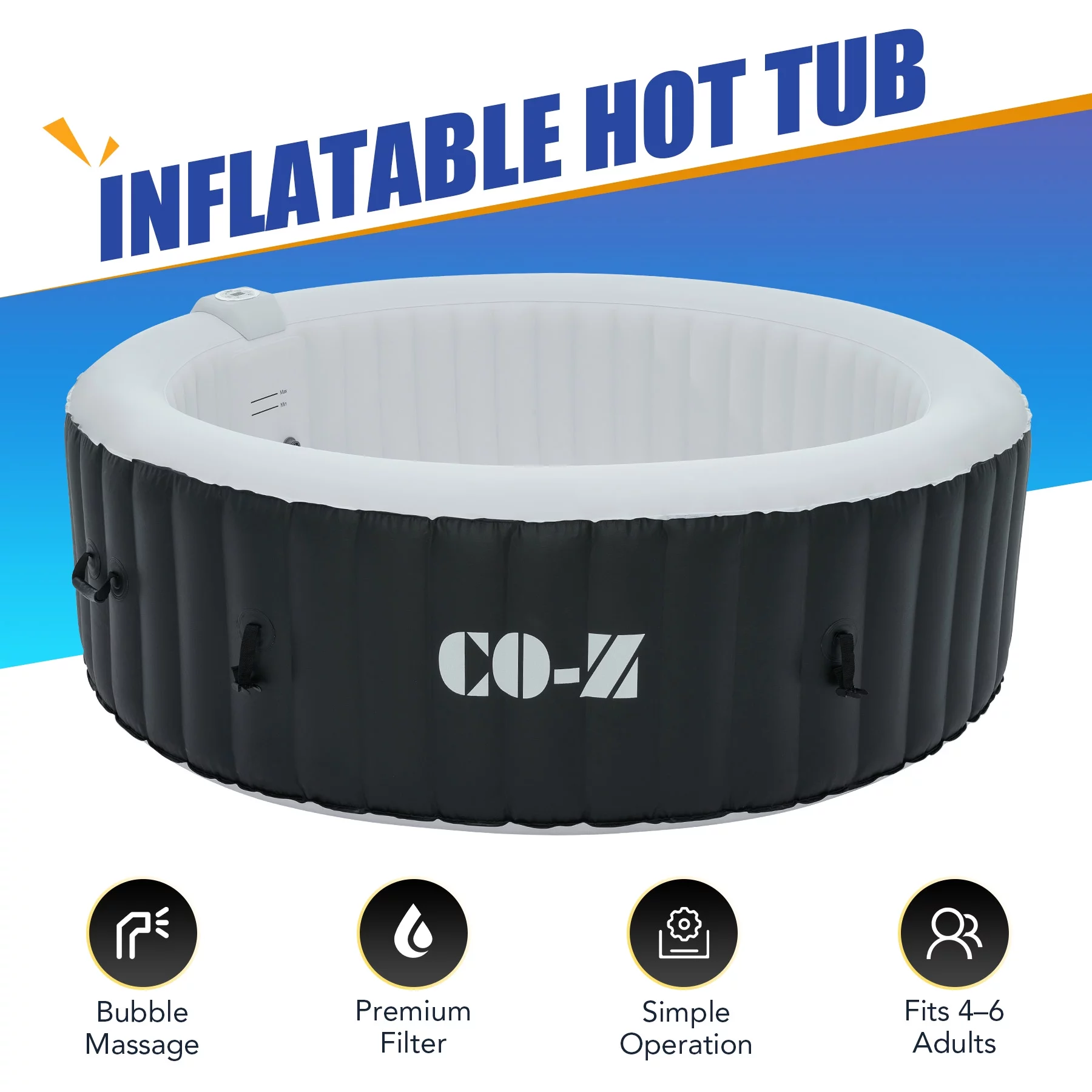 CO-Z 4-6 Person 7' Blow-Up Hot Tub with 130 Air Jets Cover Electric Pump Portable Pool, Gray - Womvr