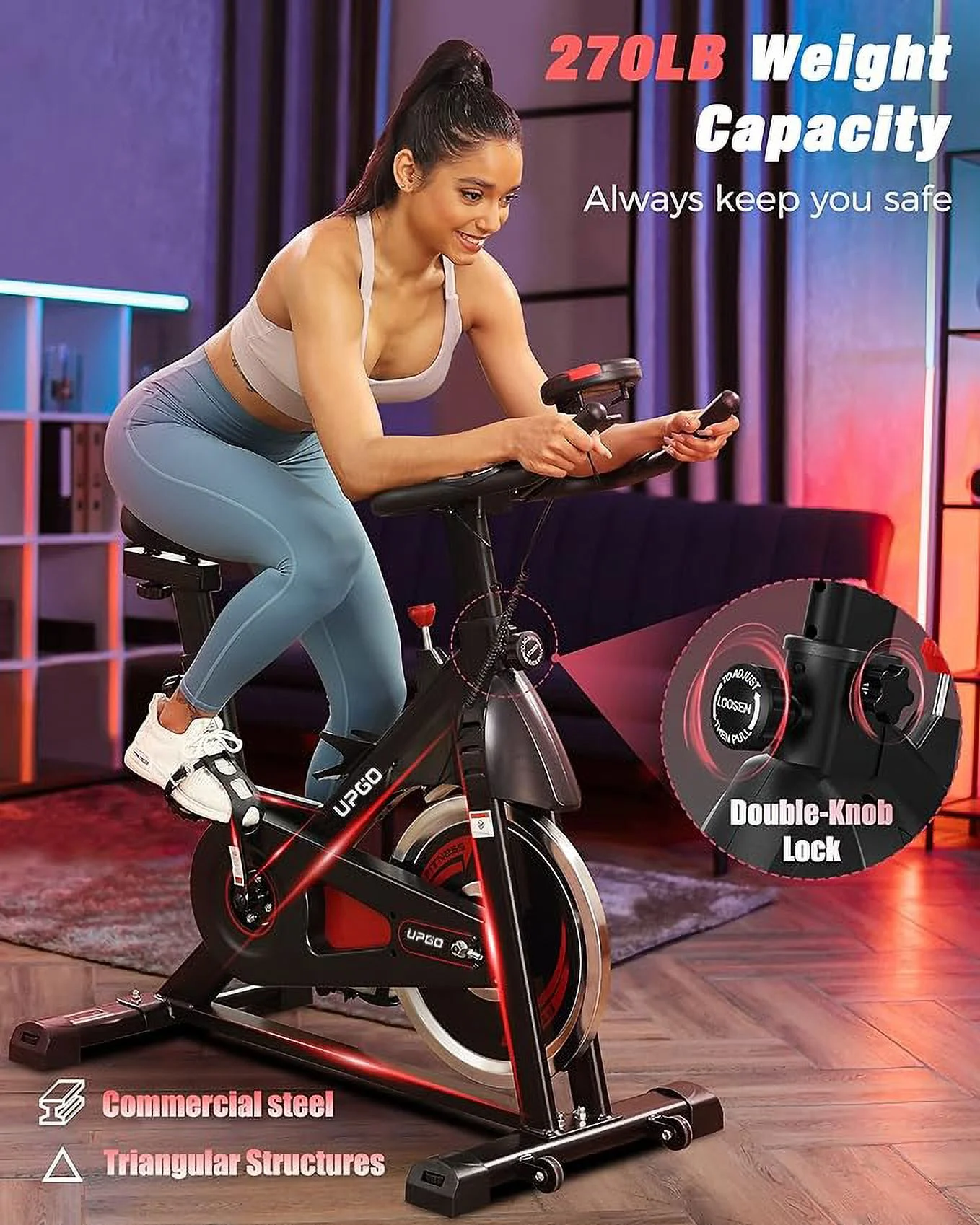 UPGO Indoor Cycling Bike/Magnetic Stationary Bike - Cycle Bike with Ipad Mount & Comfortable Seat Cushion - Womvr