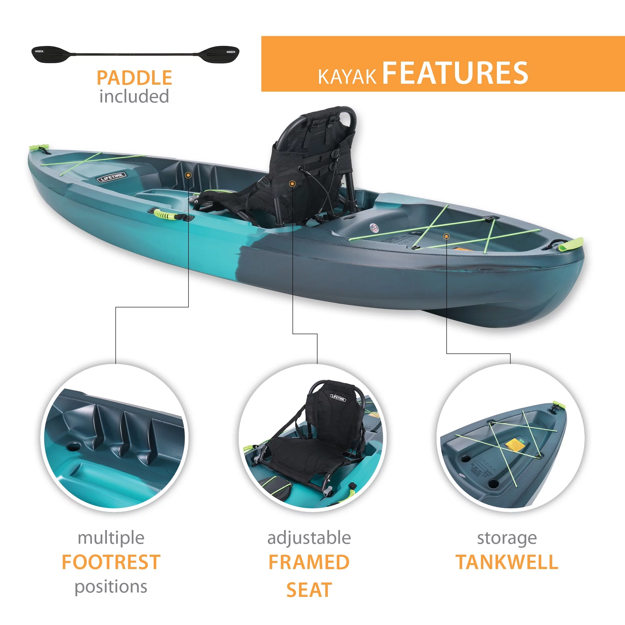 Lifetime Tahoma Pro 123 inch Sit-on-Top Kayak, Aurora Fusion (91191) - Womvr