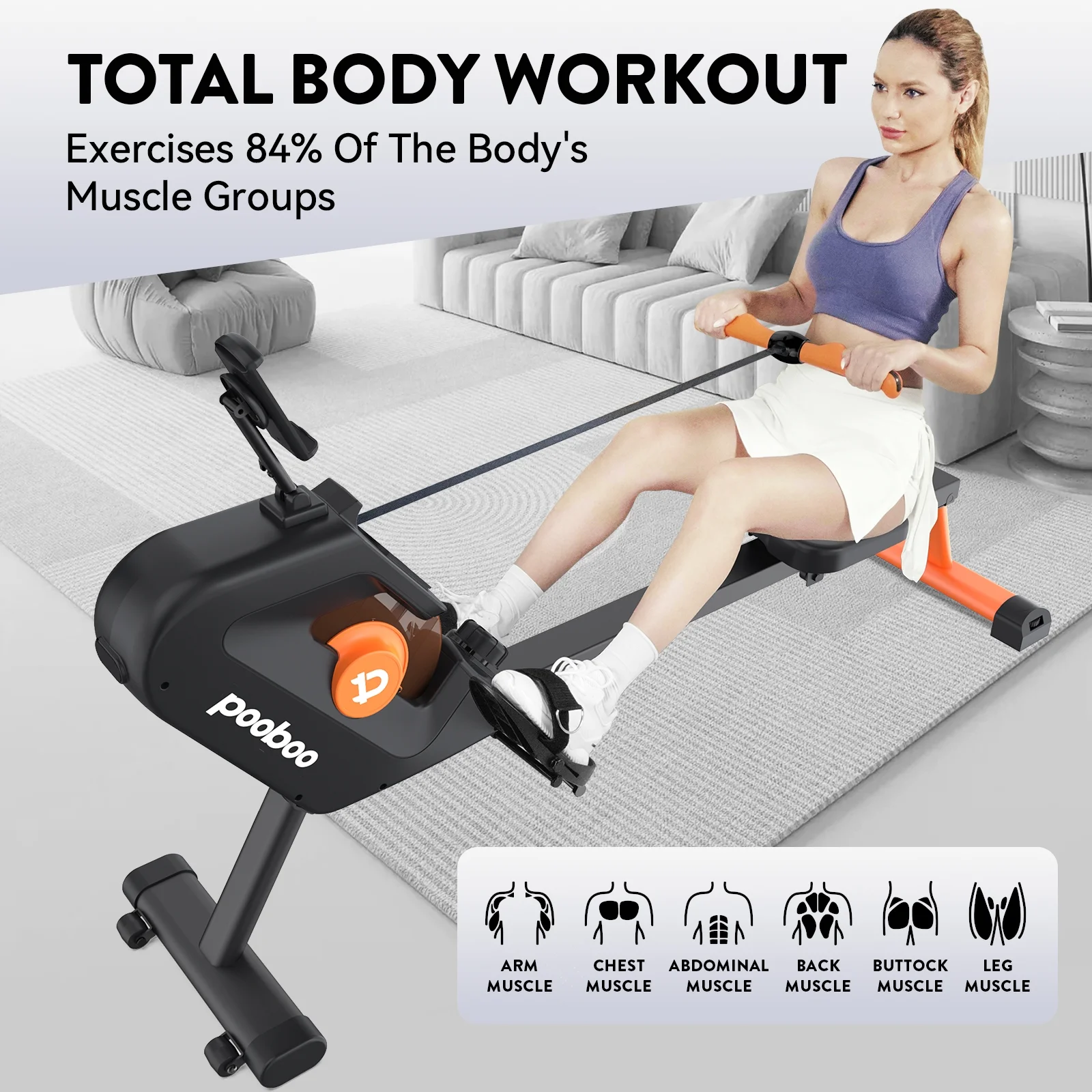 Pooboo Magnetic Rowing Machines Rower Foldable with 8 Level Resistance Indoor Rower Machine with Digital Monitor 350lbs - Womvr